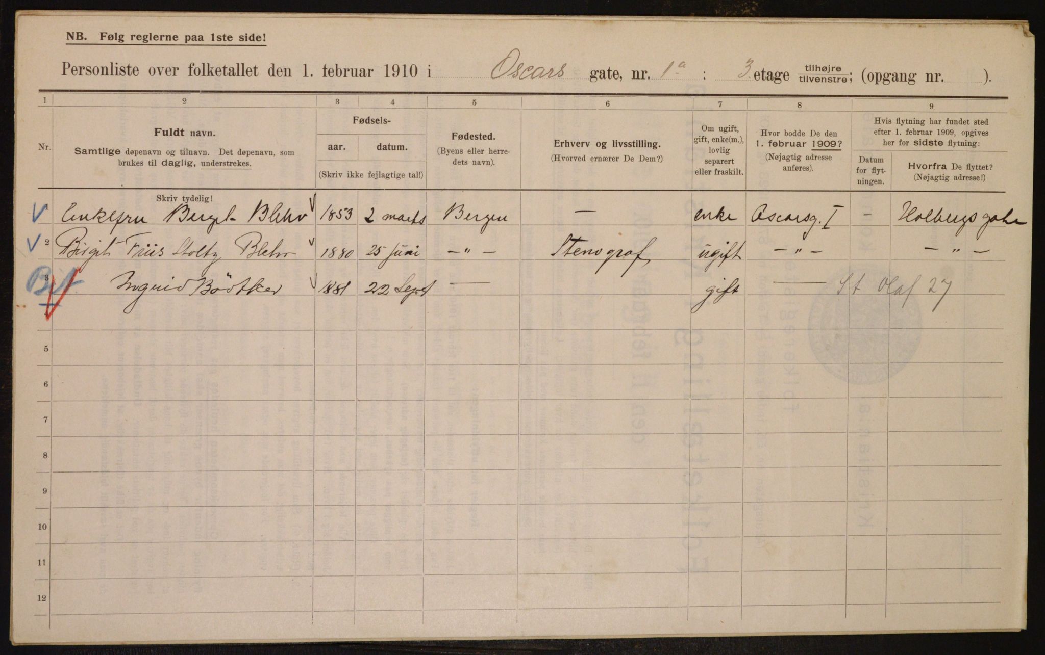 OBA, Municipal Census 1910 for Kristiania, 1910, p. 73271