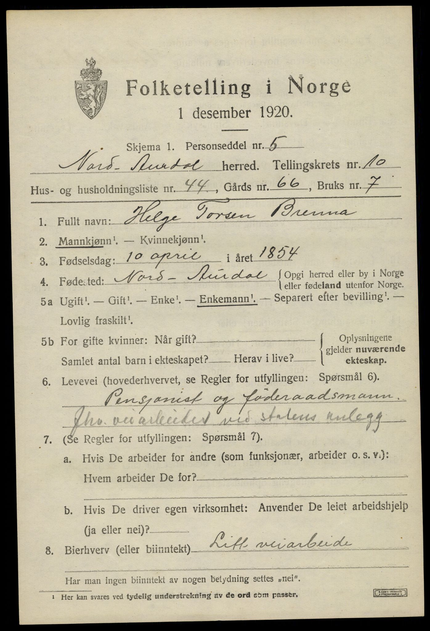 SAH, 1920 census for Nord-Aurdal, 1920, p. 8330