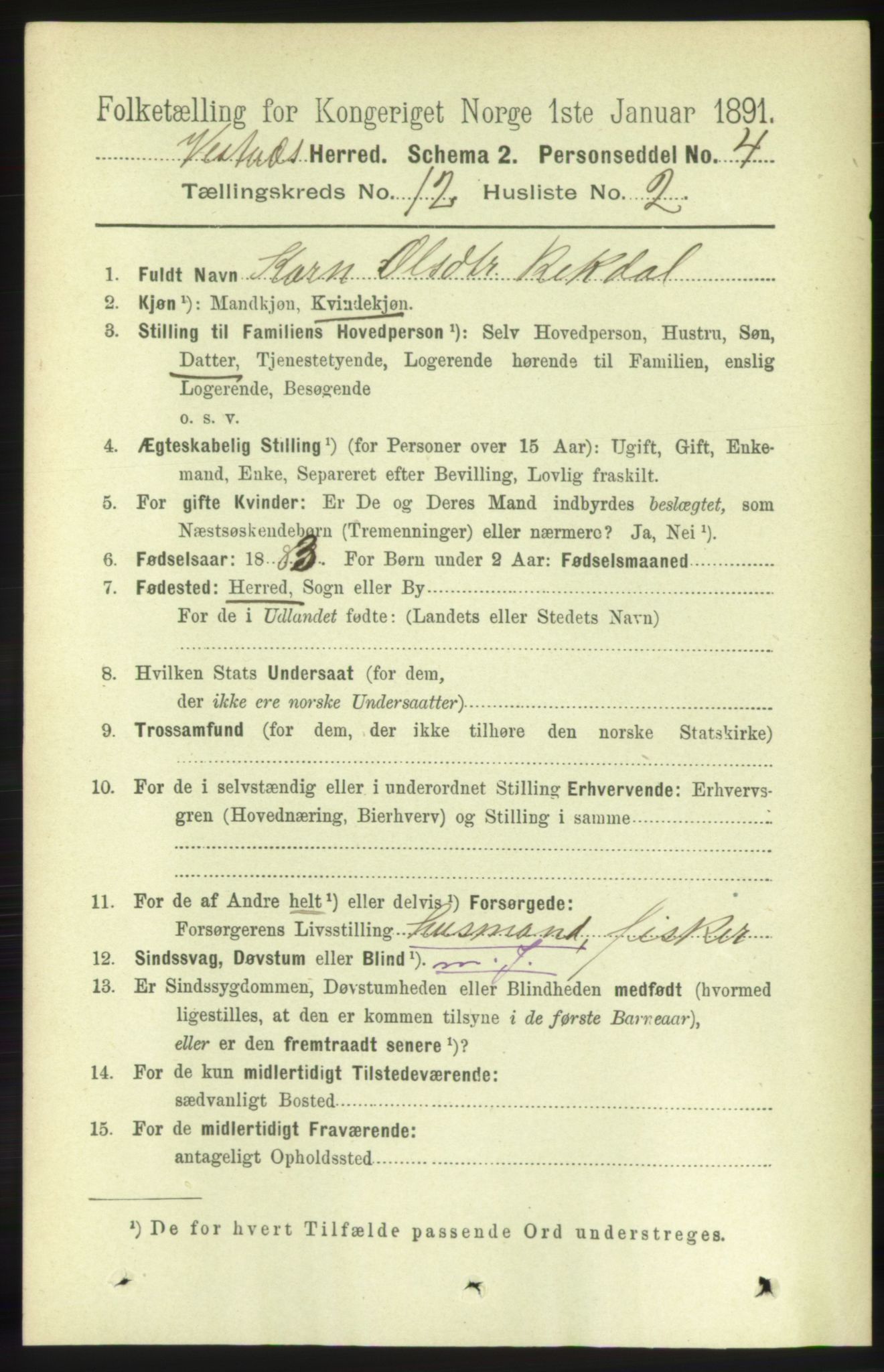 RA, 1891 census for 1535 Vestnes, 1891, p. 4426