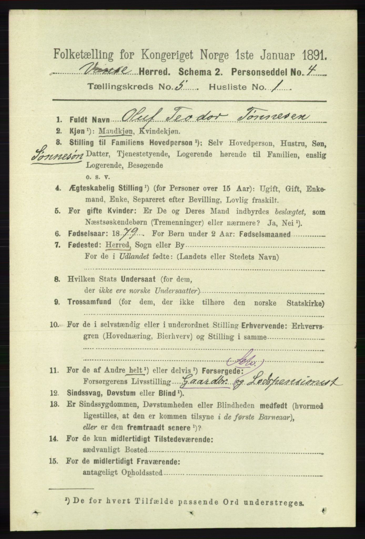 RA, 1891 census for 1041 Vanse, 1891, p. 2798