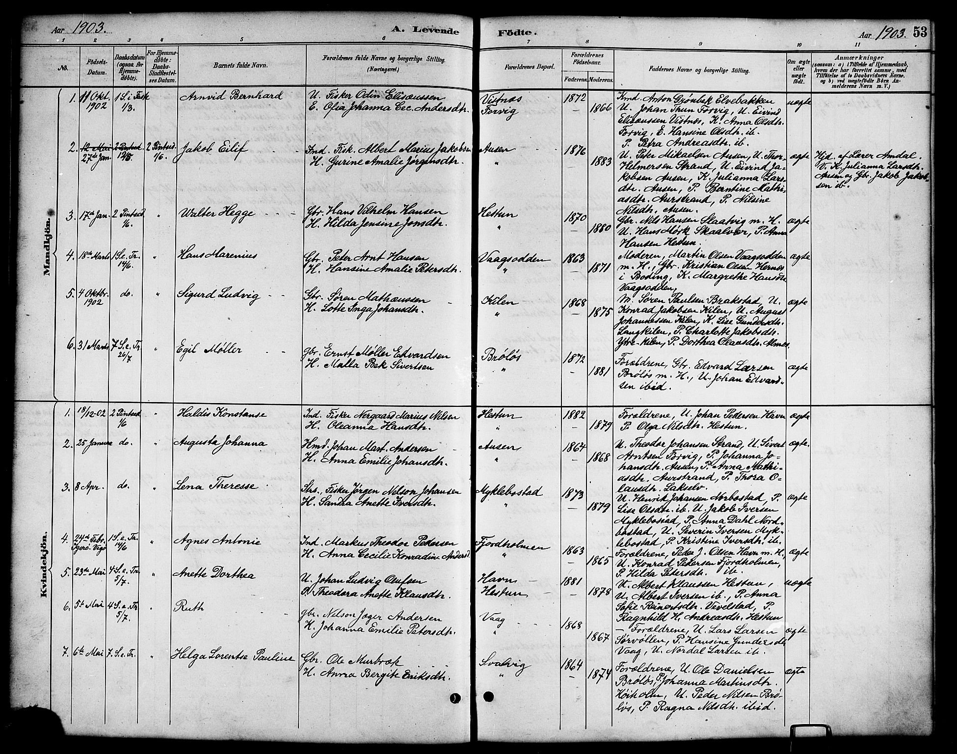 Ministerialprotokoller, klokkerbøker og fødselsregistre - Nordland, AV/SAT-A-1459/819/L0277: Parish register (copy) no. 819C03, 1888-1917, p. 53