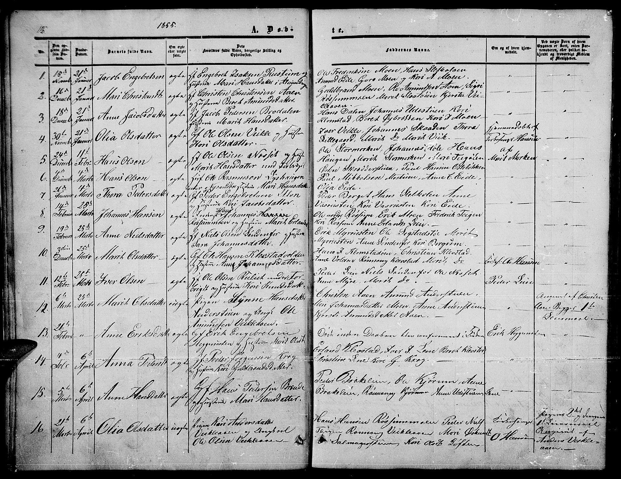 Nord-Fron prestekontor, SAH/PREST-080/H/Ha/Hab/L0003: Parish register (copy) no. 3, 1851-1886, p. 15