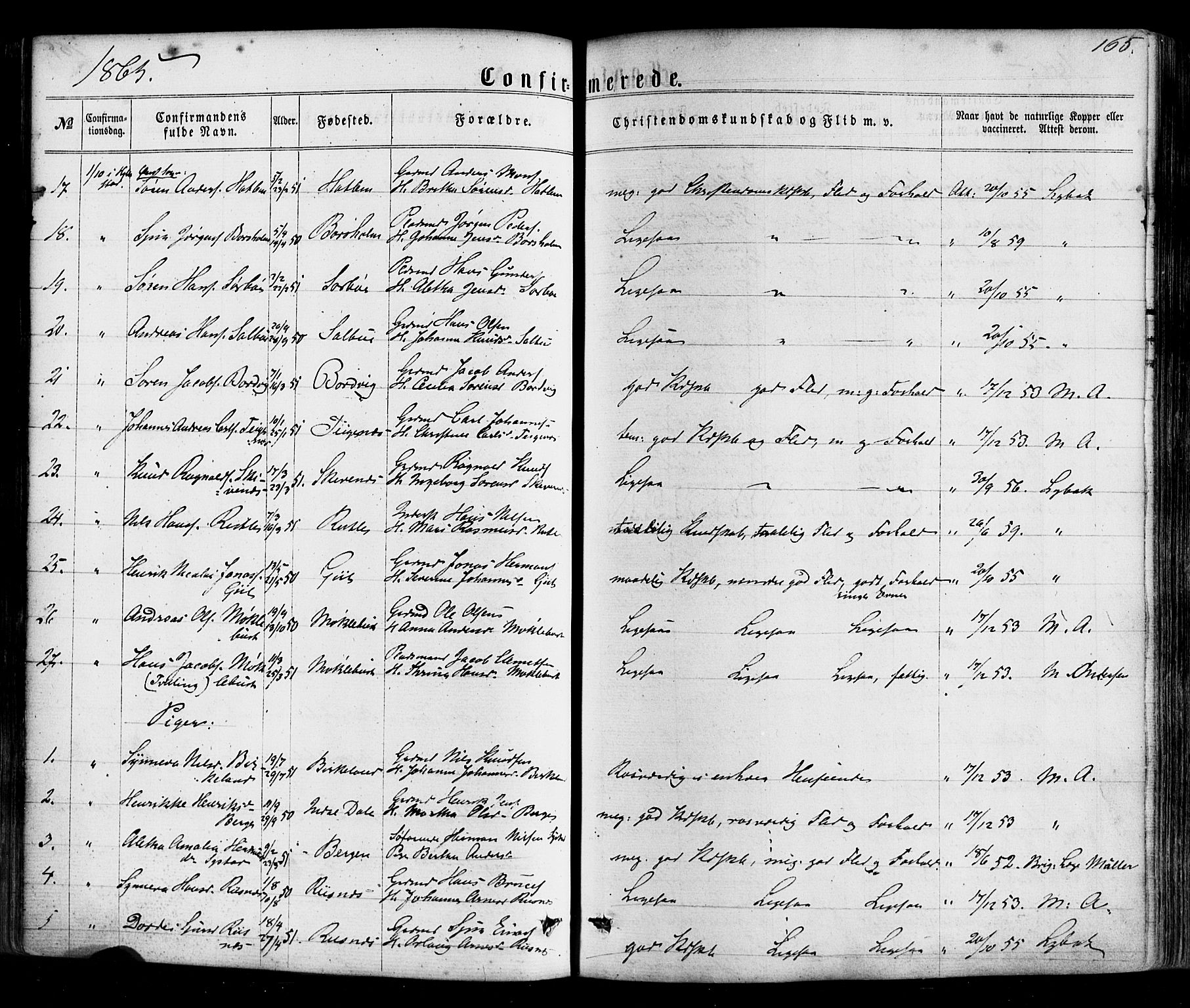 Hyllestad sokneprestembete, AV/SAB-A-80401: Parish register (official) no. A 1, 1861-1886, p. 165