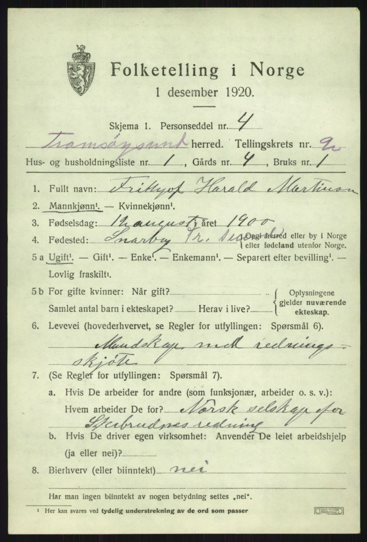 SATØ, 1920 census for Tromsøysund, 1920, p. 2368