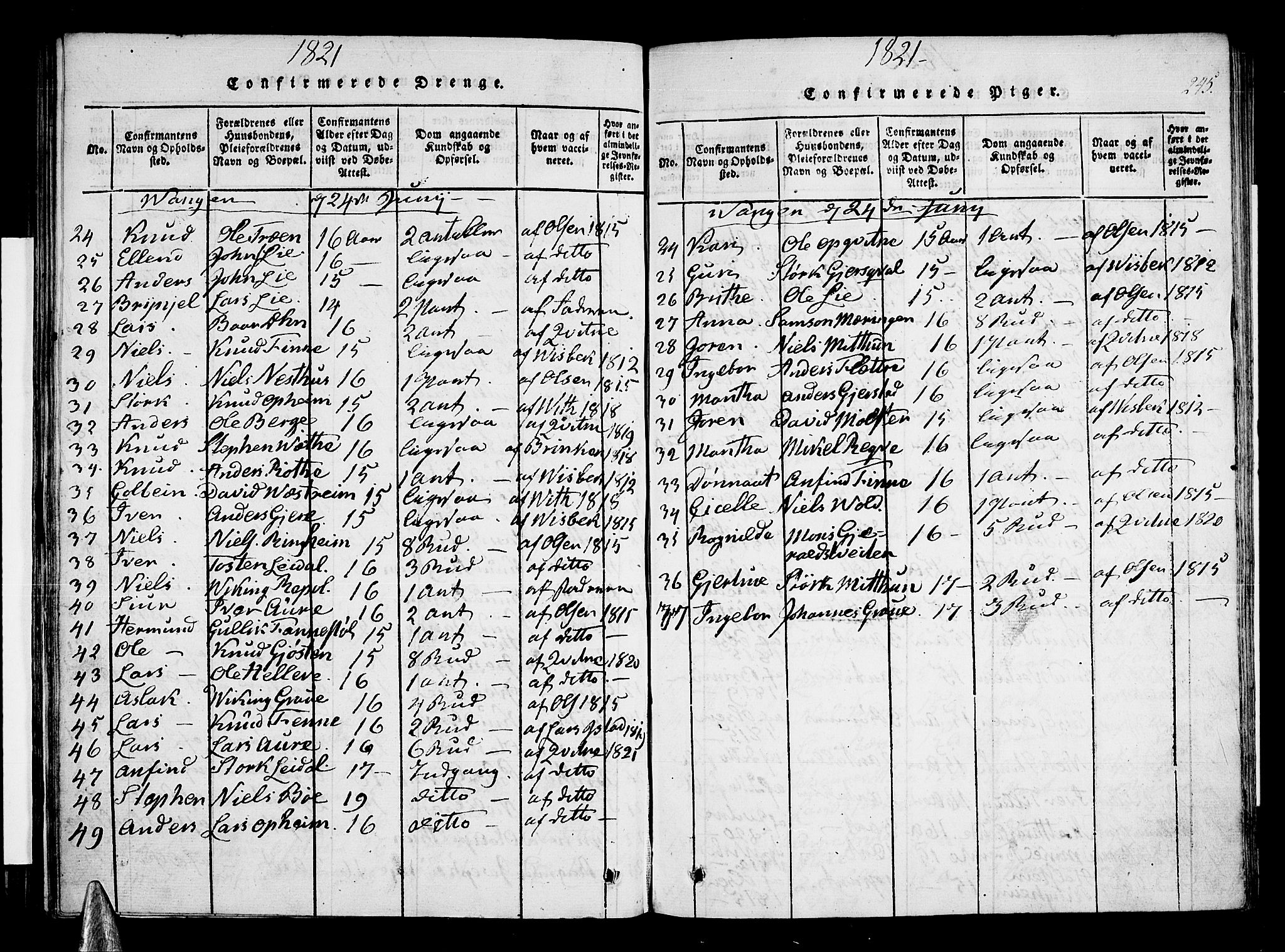 Voss sokneprestembete, AV/SAB-A-79001/H/Haa: Parish register (official) no. A 11, 1816-1827, p. 245