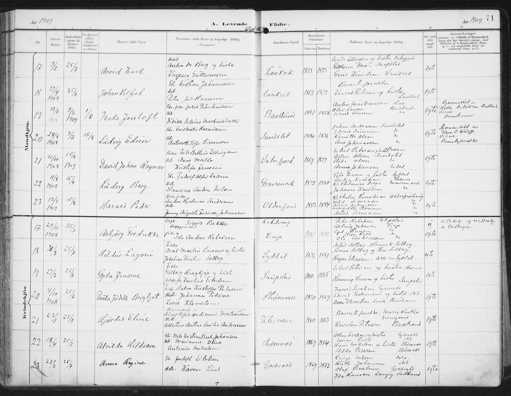 Ministerialprotokoller, klokkerbøker og fødselsregistre - Nordland, AV/SAT-A-1459/876/L1098: Parish register (official) no. 876A04, 1896-1915, p. 71