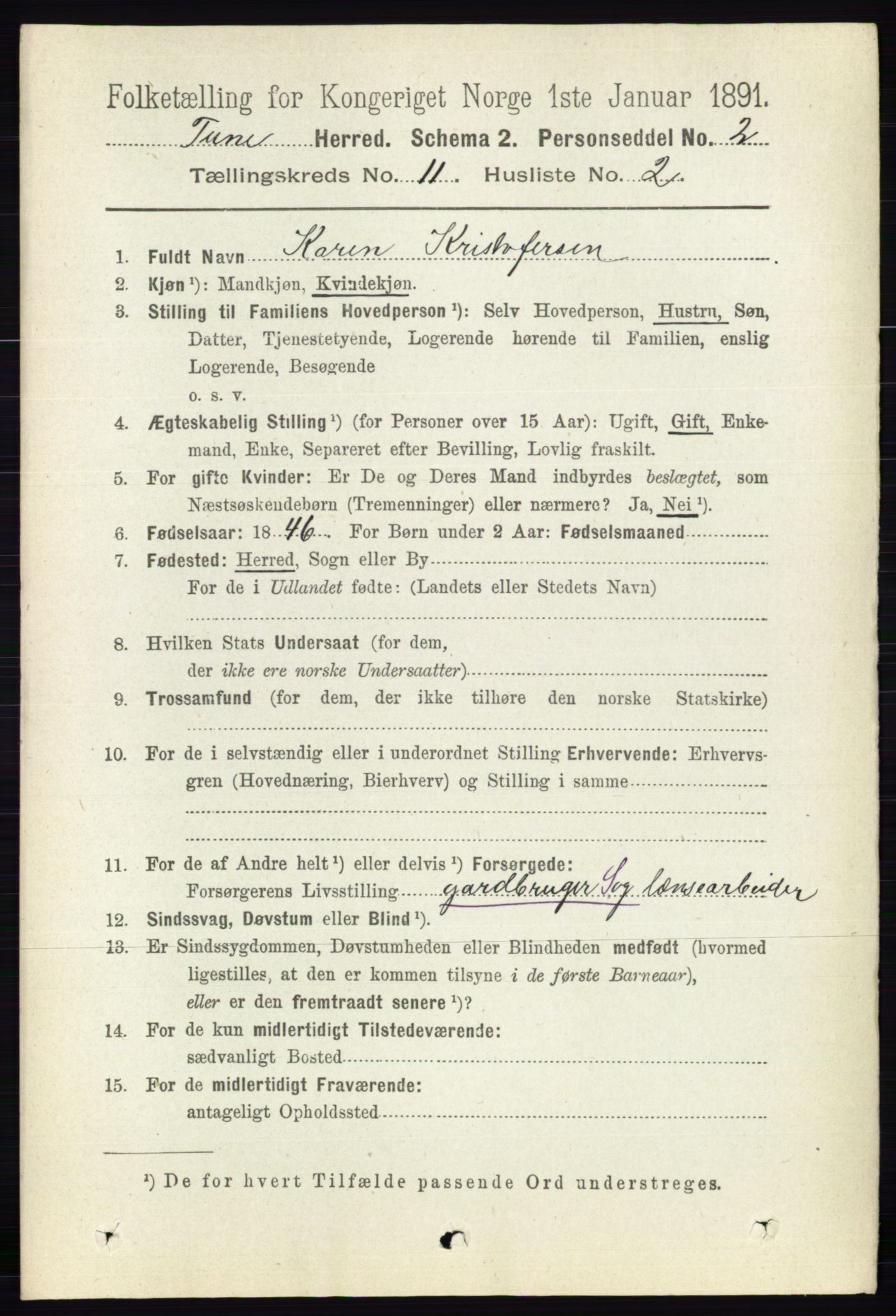 RA, 1891 census for 0130 Tune, 1891, p. 6949