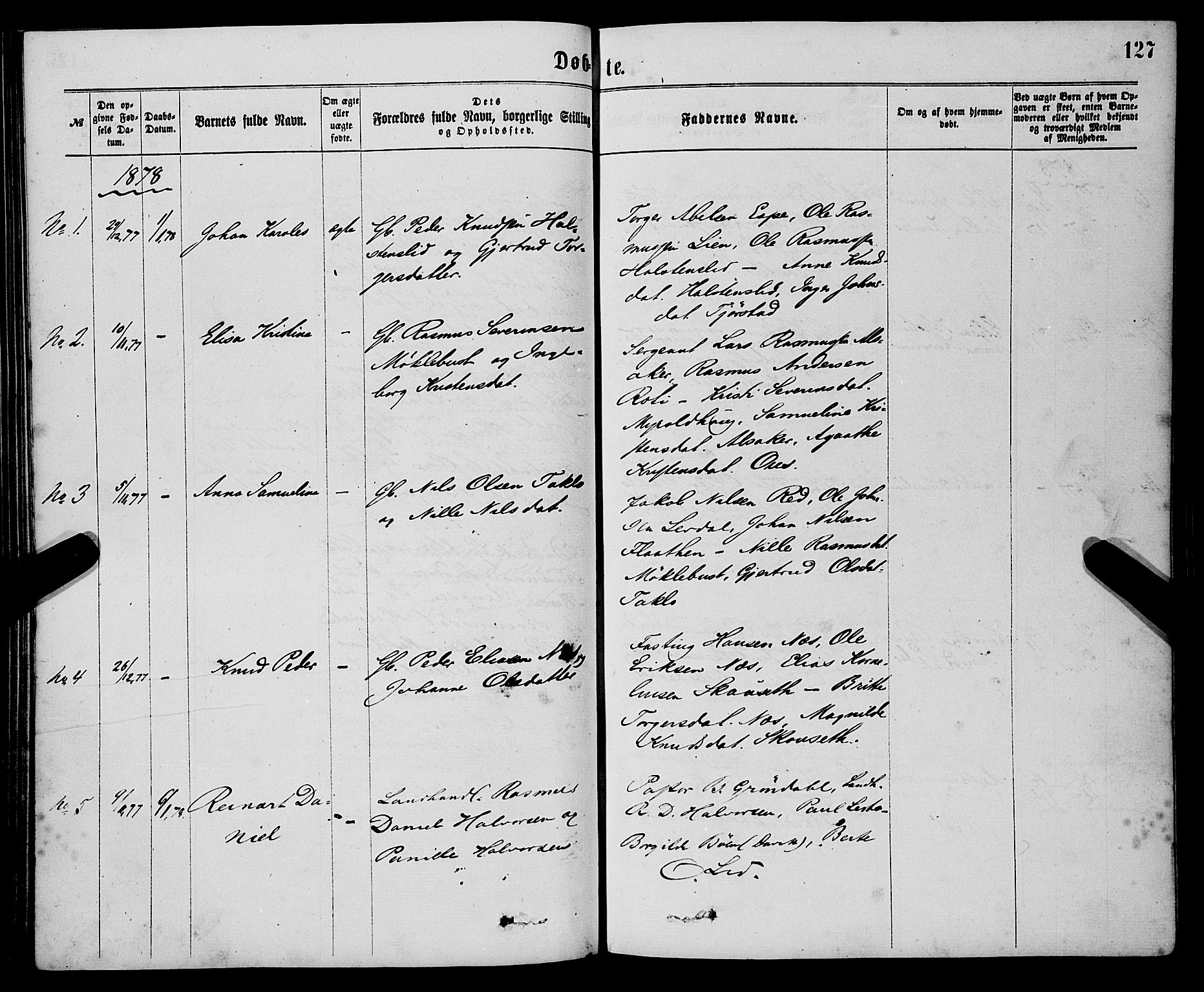 Eid sokneprestembete, AV/SAB-A-82301/H/Haa/Haaa/L0010: Parish register (official) no. A 10, 1867-1878, p. 127