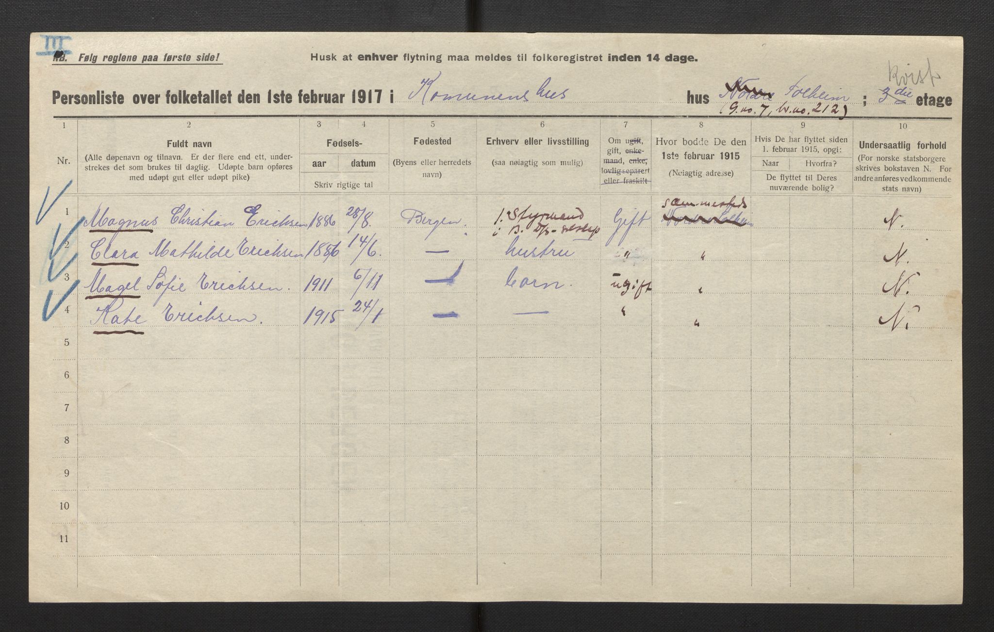 SAB, Municipal Census 1917 for Bergen, 1917, p. 49714