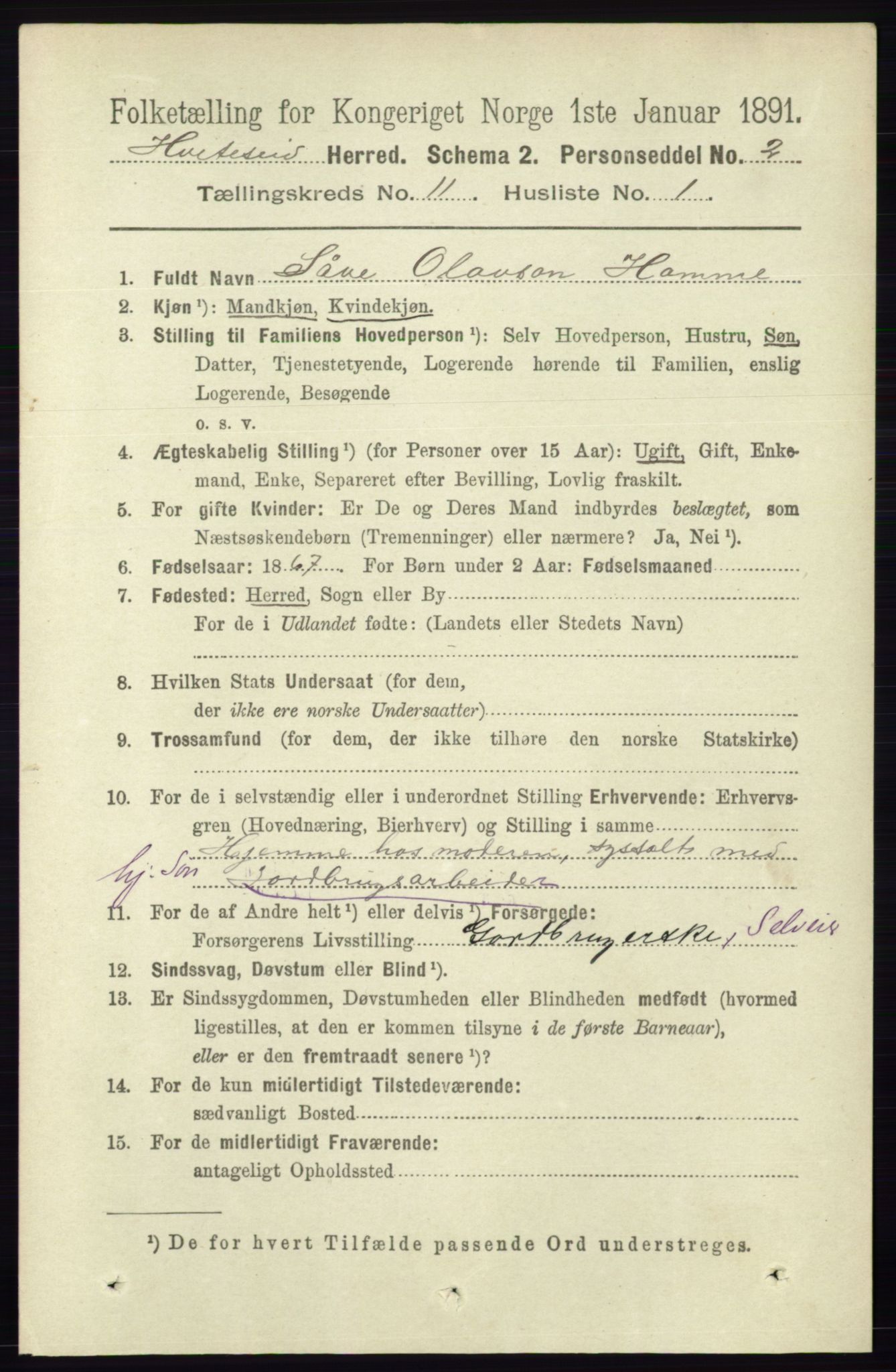 RA, 1891 census for 0829 Kviteseid, 1891, p. 2552