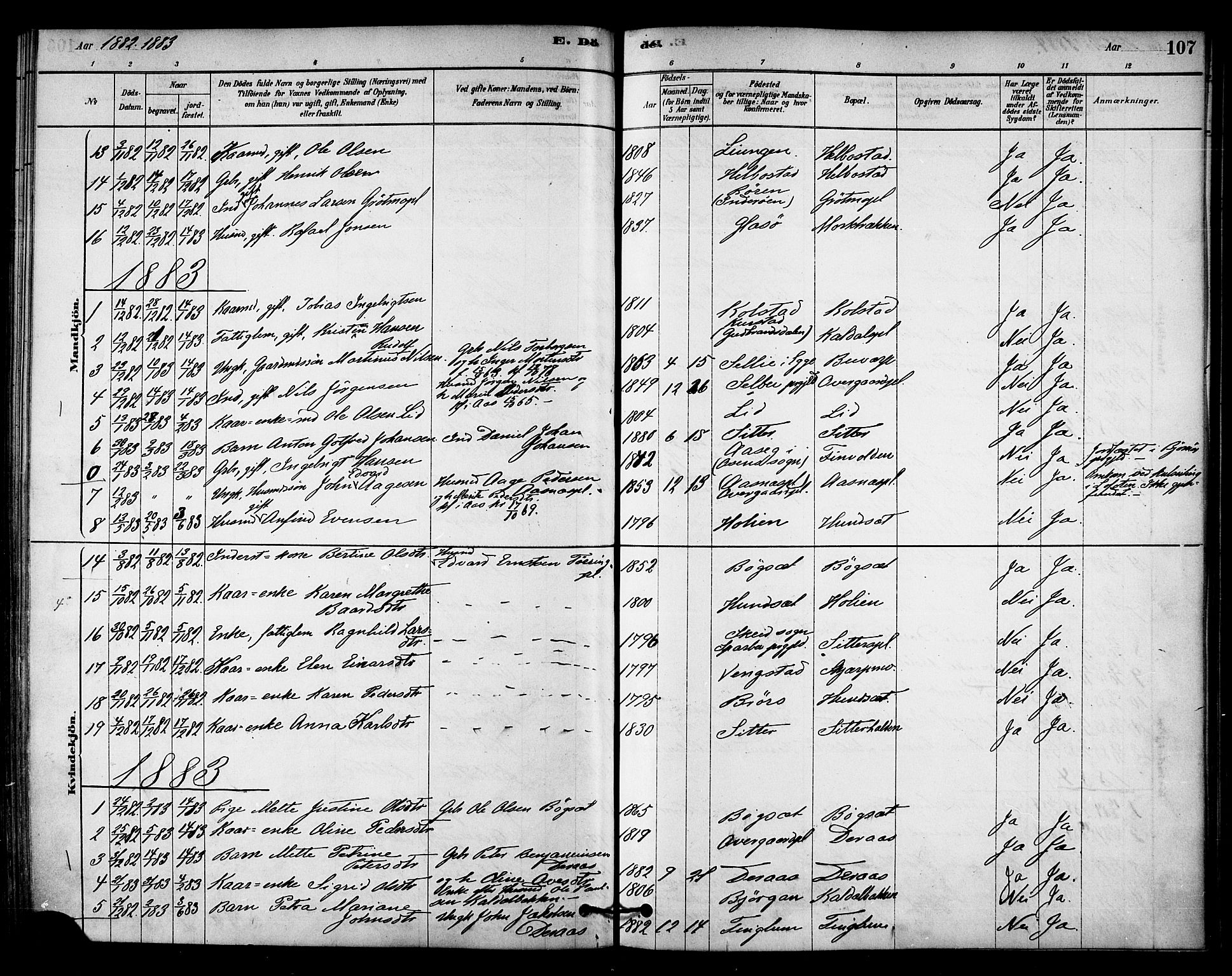 Ministerialprotokoller, klokkerbøker og fødselsregistre - Nord-Trøndelag, SAT/A-1458/742/L0408: Parish register (official) no. 742A01, 1878-1890, p. 107