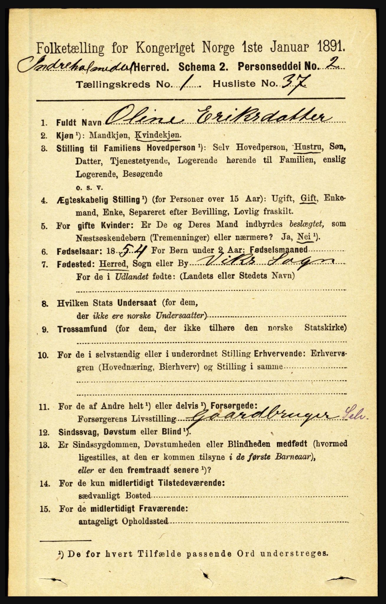 RA, 1891 census for 1430 Indre Holmedal, 1891, p. 333