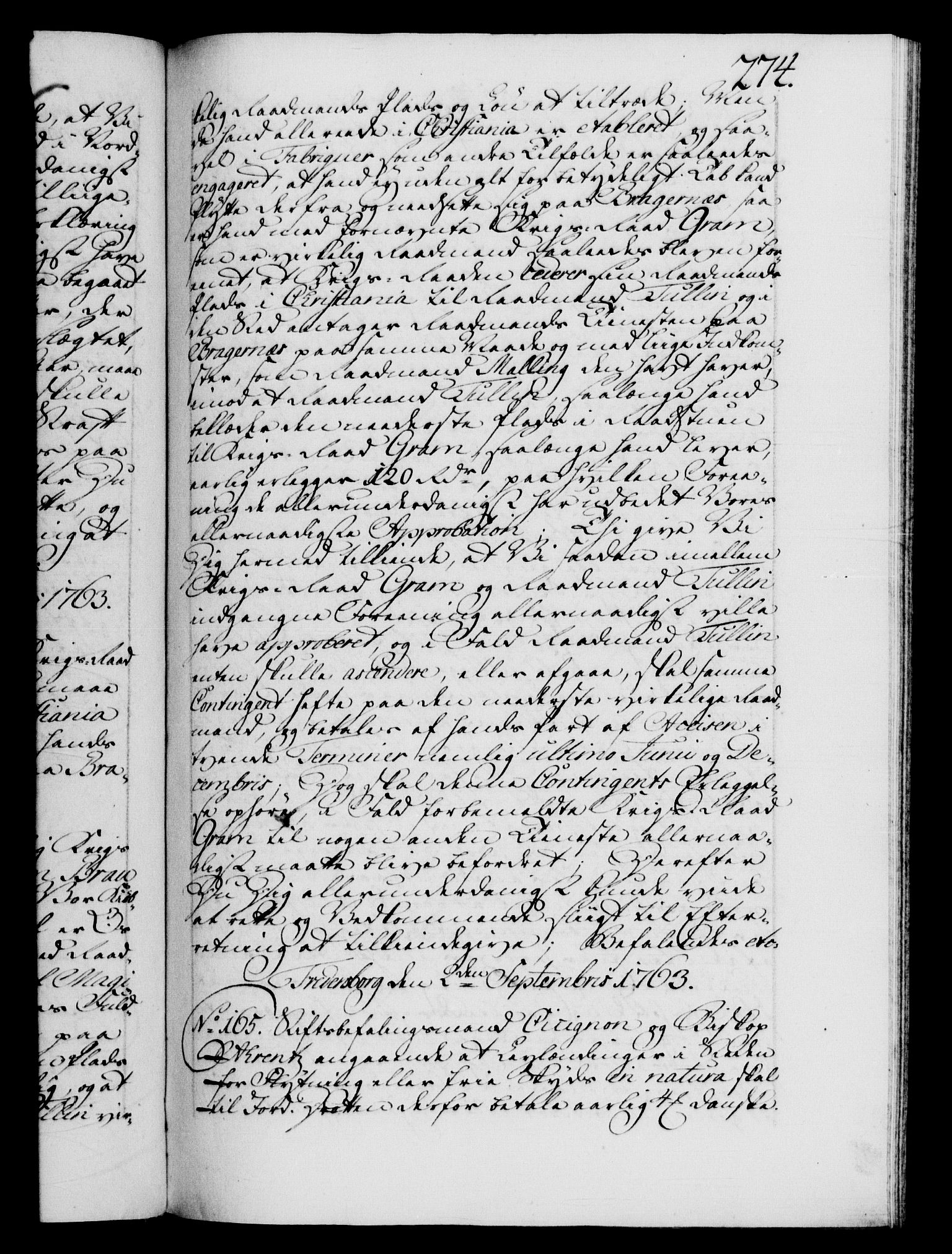 Danske Kanselli 1572-1799, AV/RA-EA-3023/F/Fc/Fca/Fcab/L0037: Norske tegnelser, 1762-1766, p. 274a