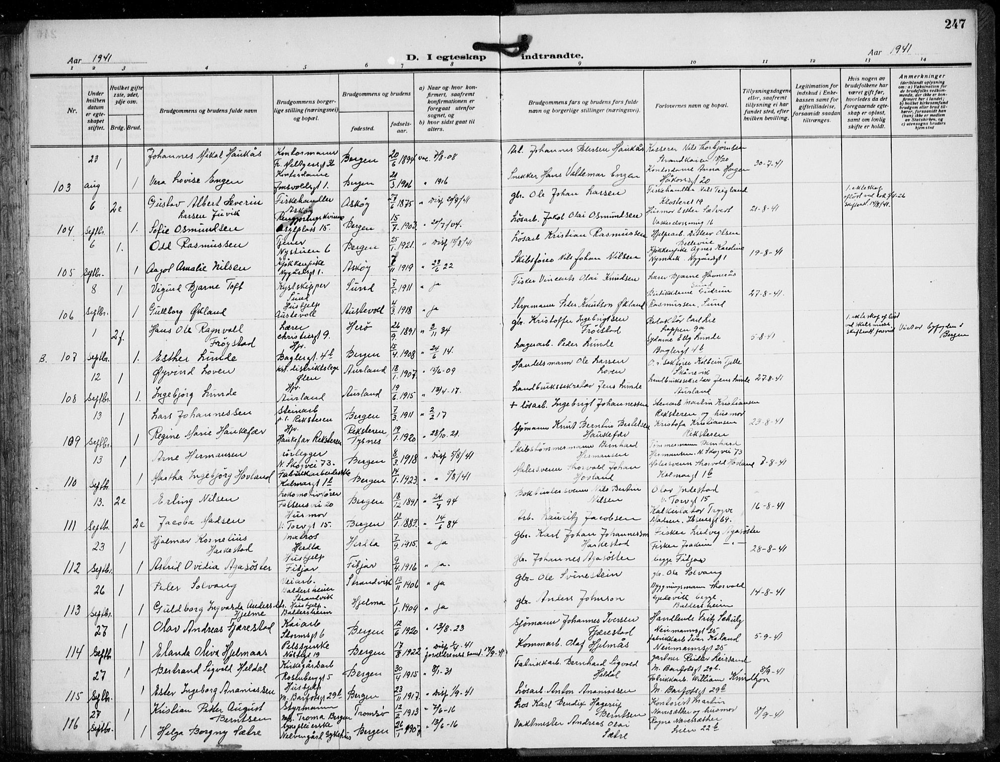 Domkirken sokneprestembete, AV/SAB-A-74801/H/Hab/L0034: Parish register (copy) no. D 6, 1924-1941, p. 247