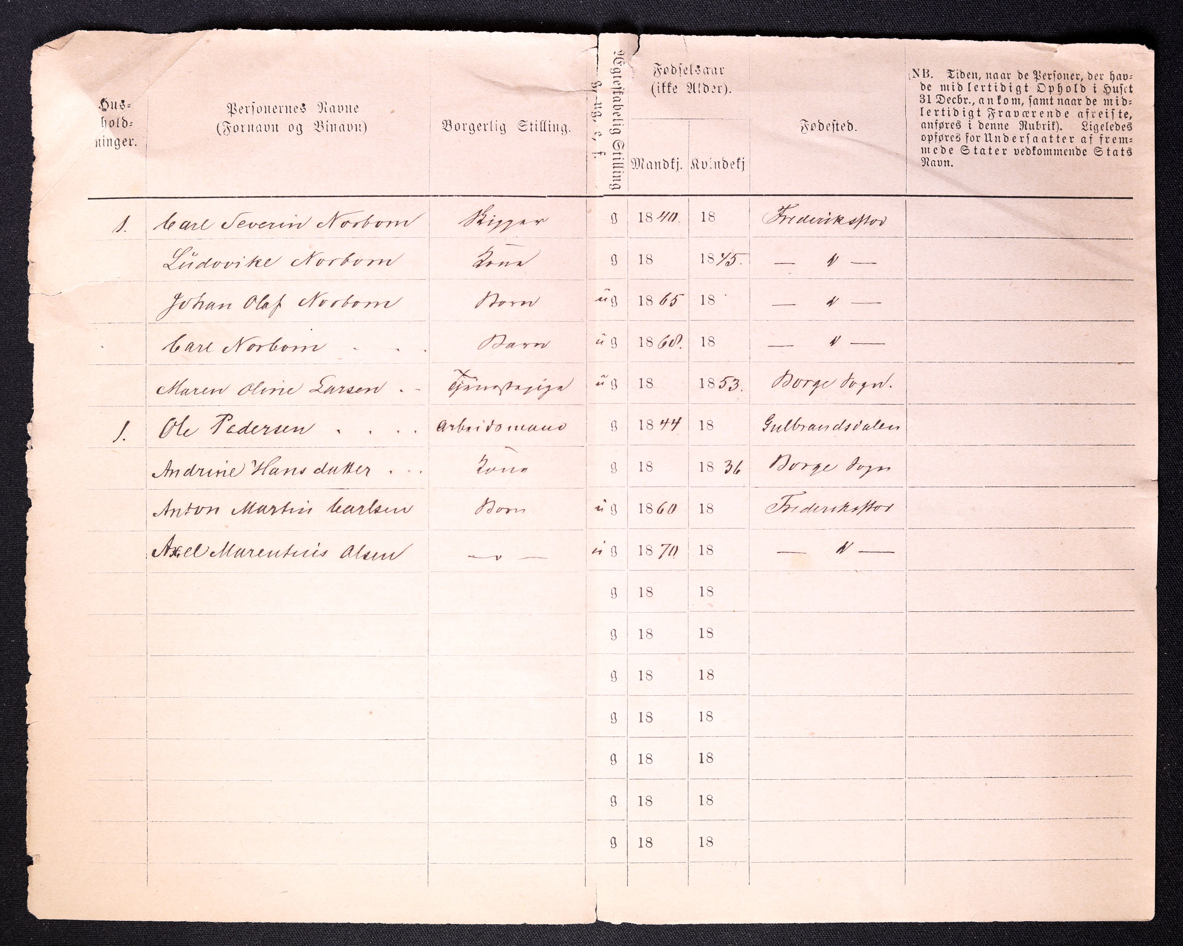 RA, 1870 census for 0103 Fredrikstad, 1870, p. 8