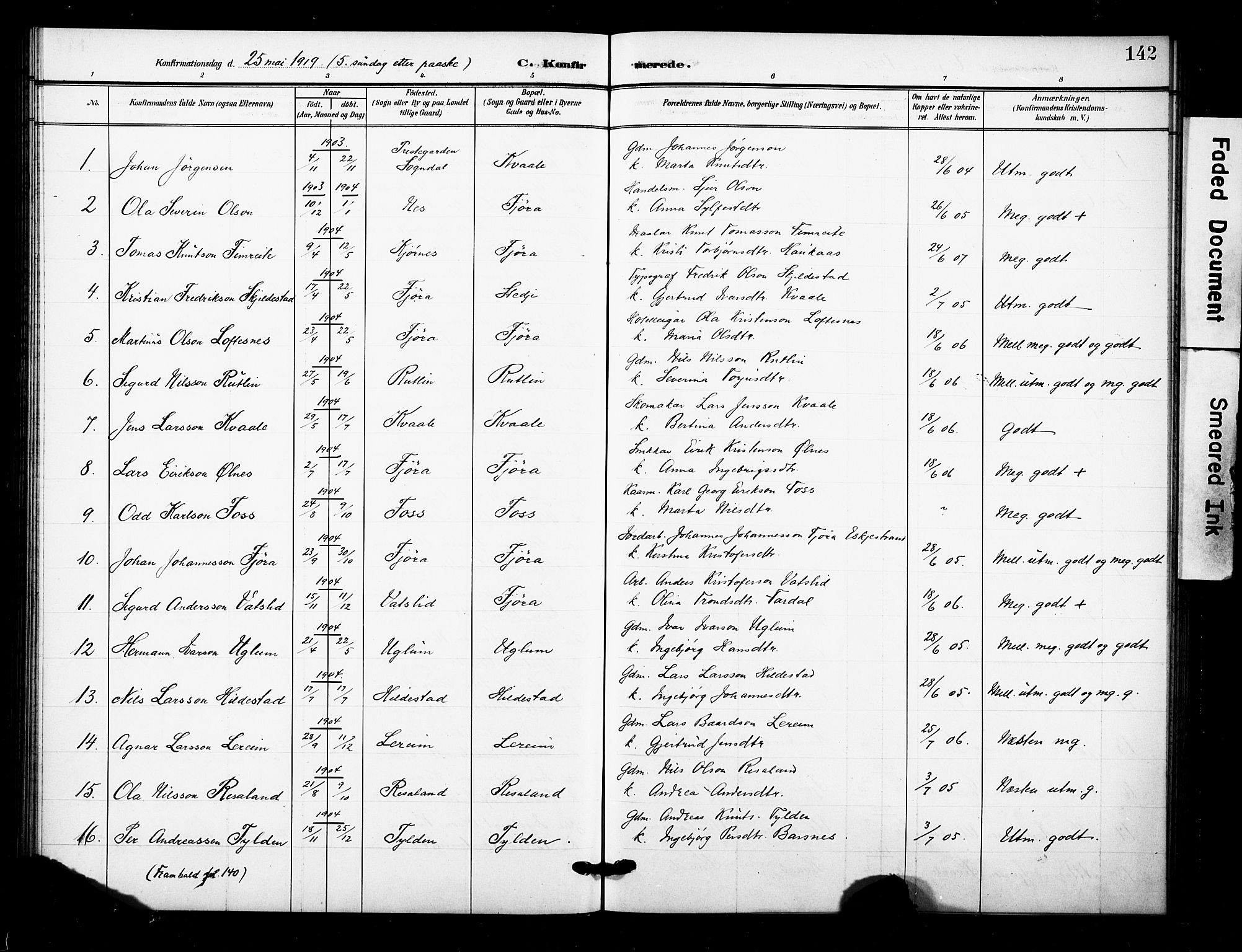 Sogndal sokneprestembete, AV/SAB-A-81301/H/Hab/Haba/L0002: Parish register (copy) no. A 2, 1908-1924, p. 142