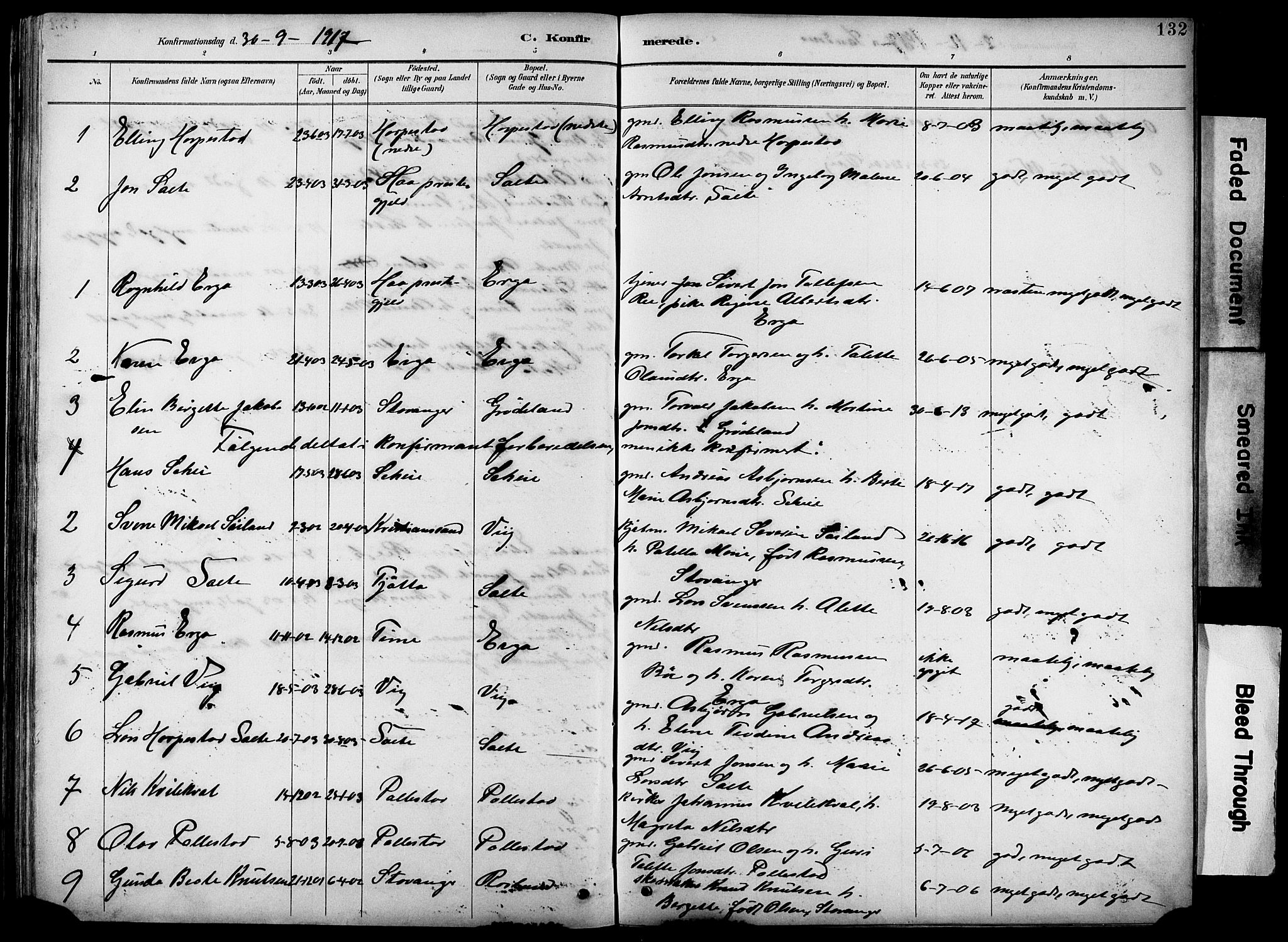 Klepp sokneprestkontor, SAST/A-101803/001/3/30BB/L0005: Parish register (copy) no. B 5, 1889-1918, p. 132