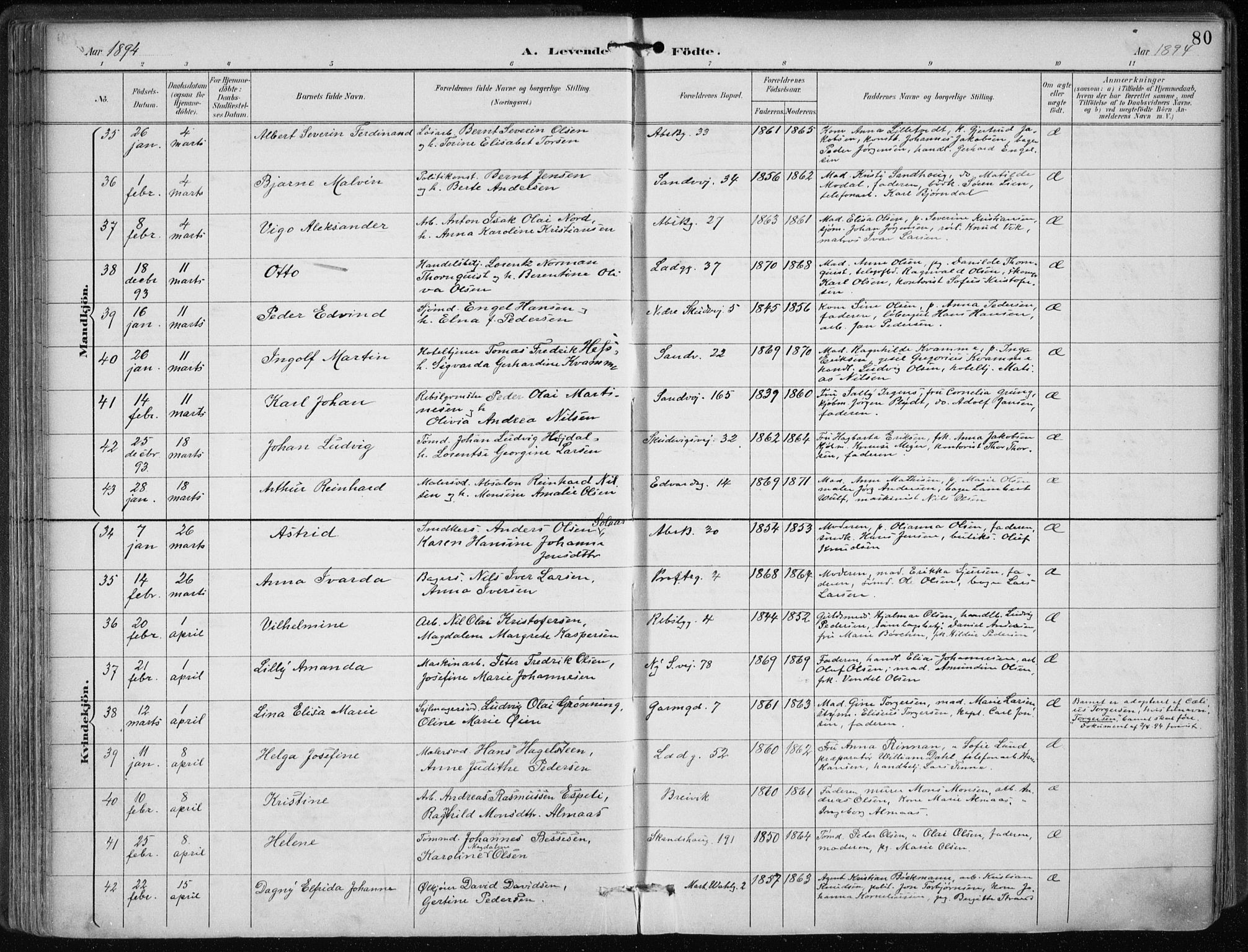 Sandviken Sokneprestembete, SAB/A-77601/H/Ha/L0005: Parish register (official) no. B 2, 1891-1901, p. 80