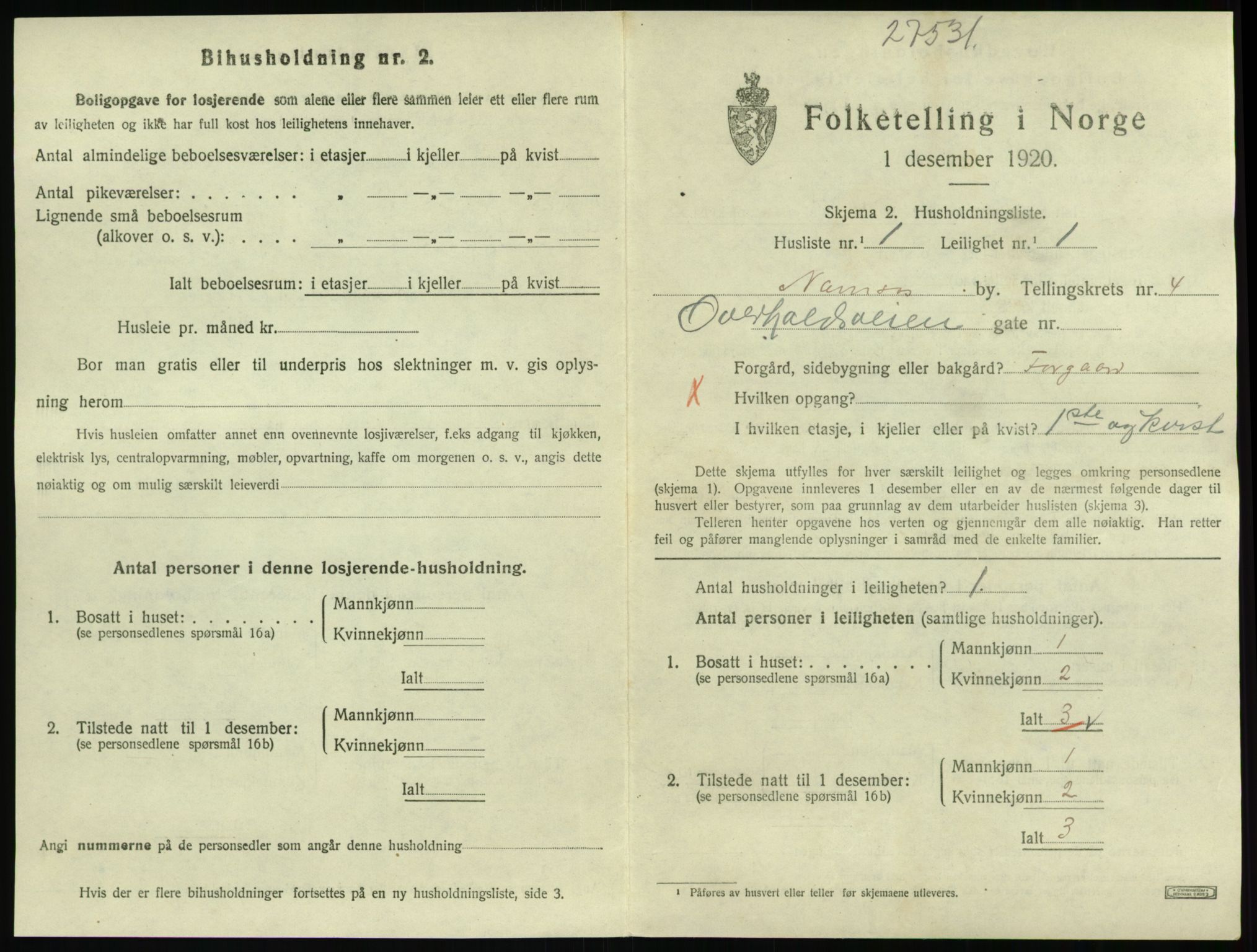 SAT, 1920 census for Namsos, 1920, p. 1405