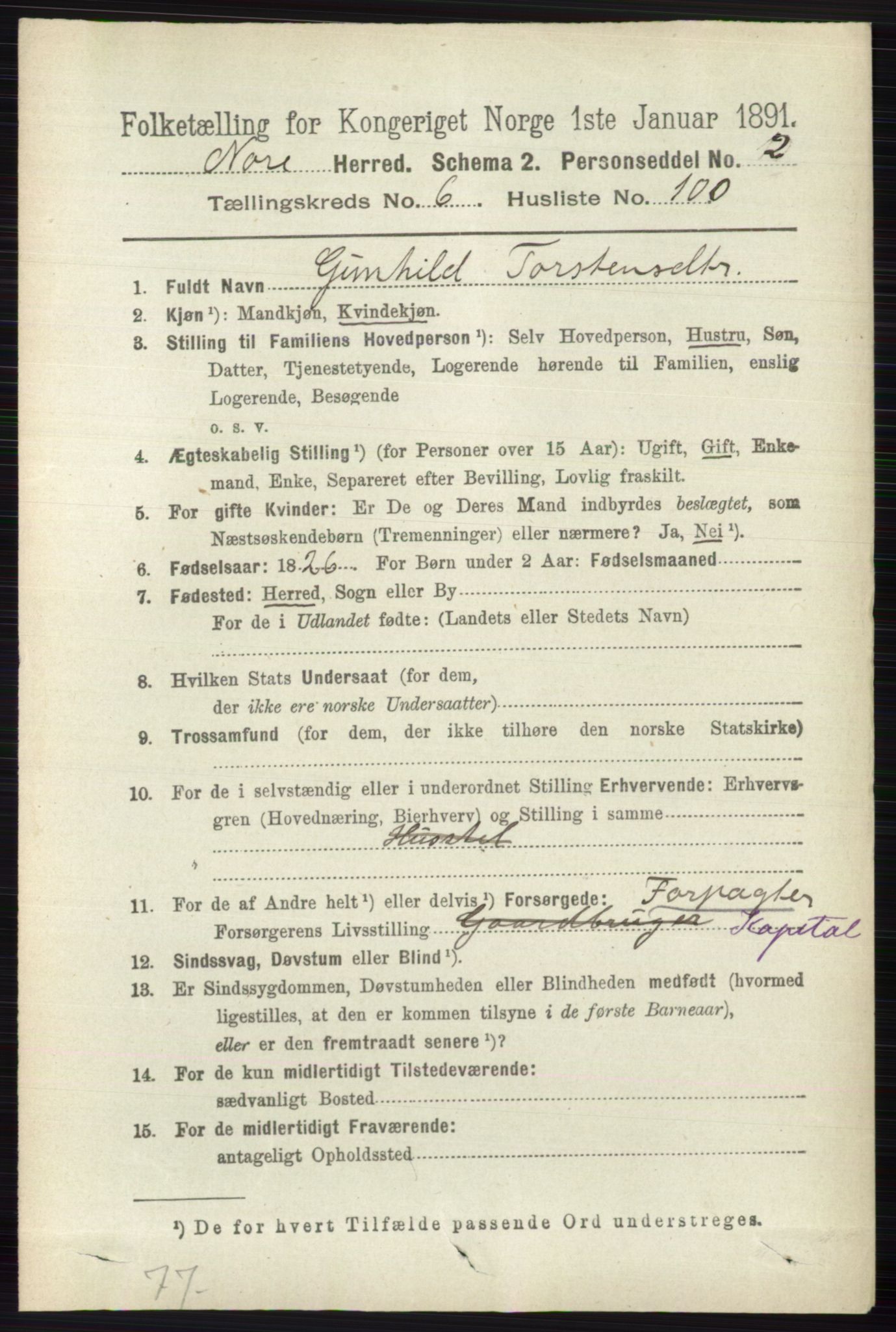 RA, 1891 census for 0633 Nore, 1891, p. 2555