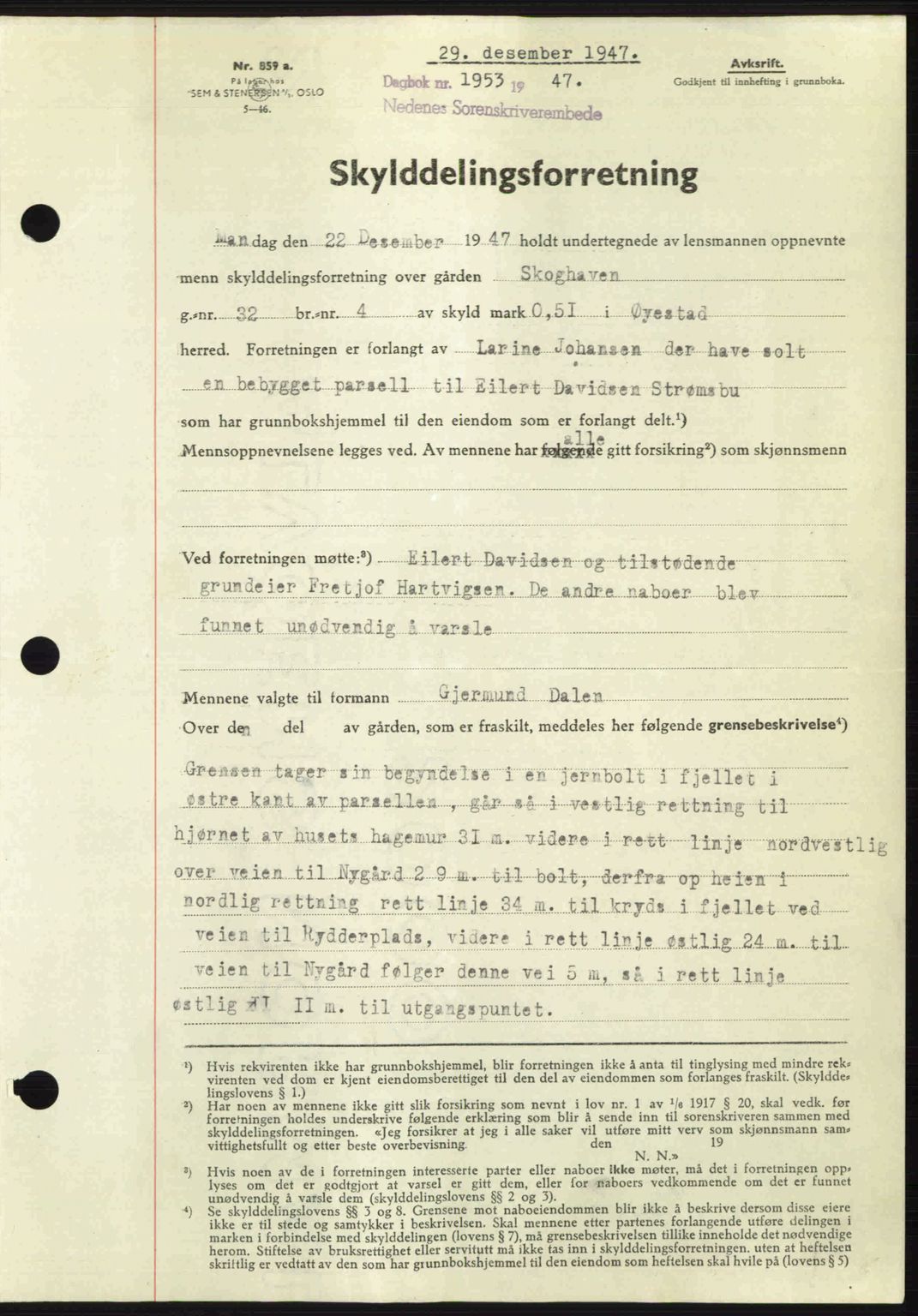 Nedenes sorenskriveri, SAK/1221-0006/G/Gb/Gba/L0058: Mortgage book no. A10, 1947-1948, Diary no: : 1953/1947