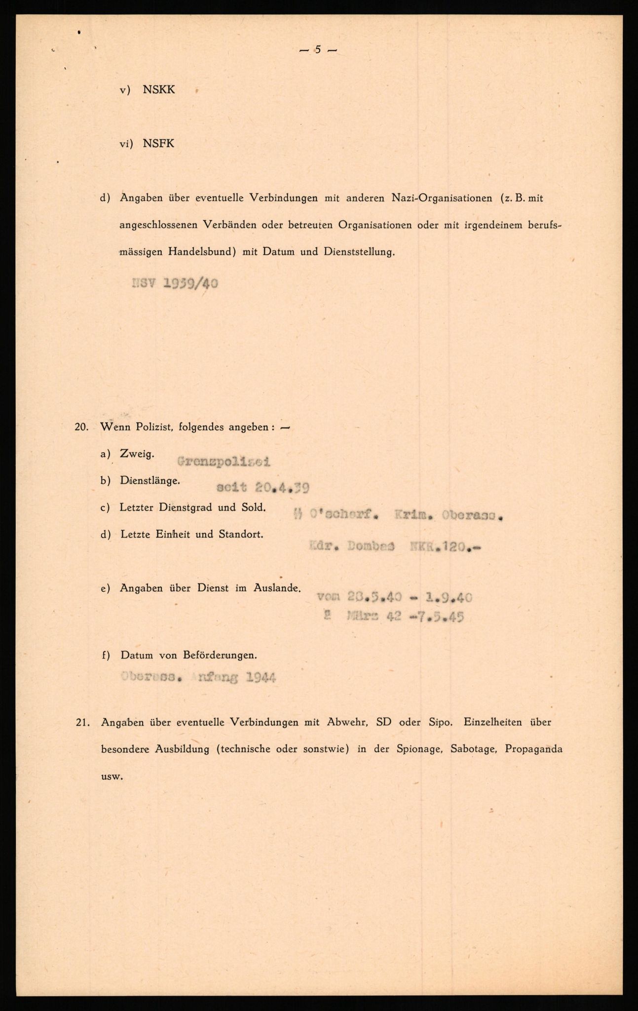 Forsvaret, Forsvarets overkommando II, AV/RA-RAFA-3915/D/Db/L0030: CI Questionaires. Tyske okkupasjonsstyrker i Norge. Tyskere., 1945-1946, p. 174