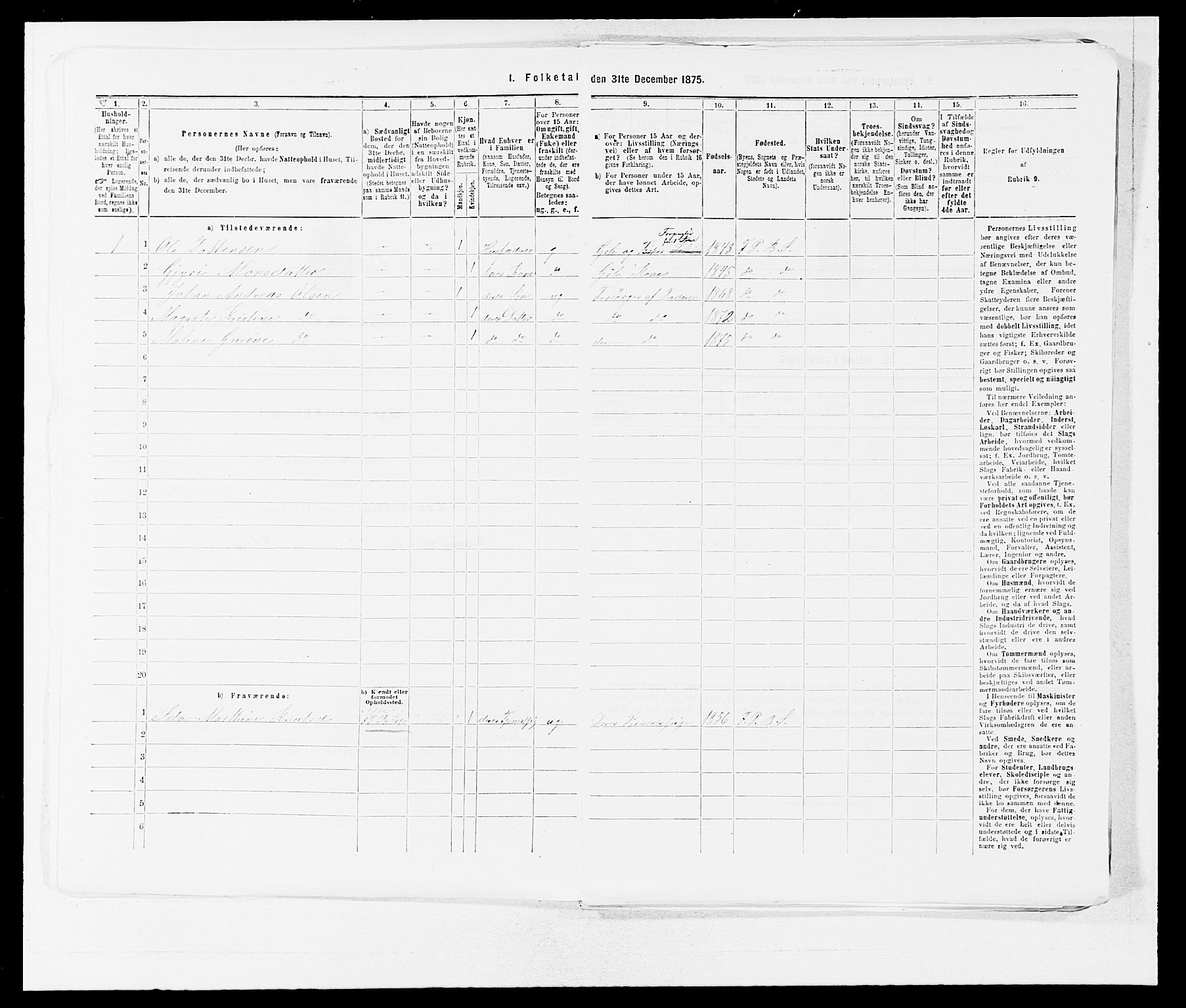 SAB, 1875 census for 1218P Finnås, 1875, p. 1299