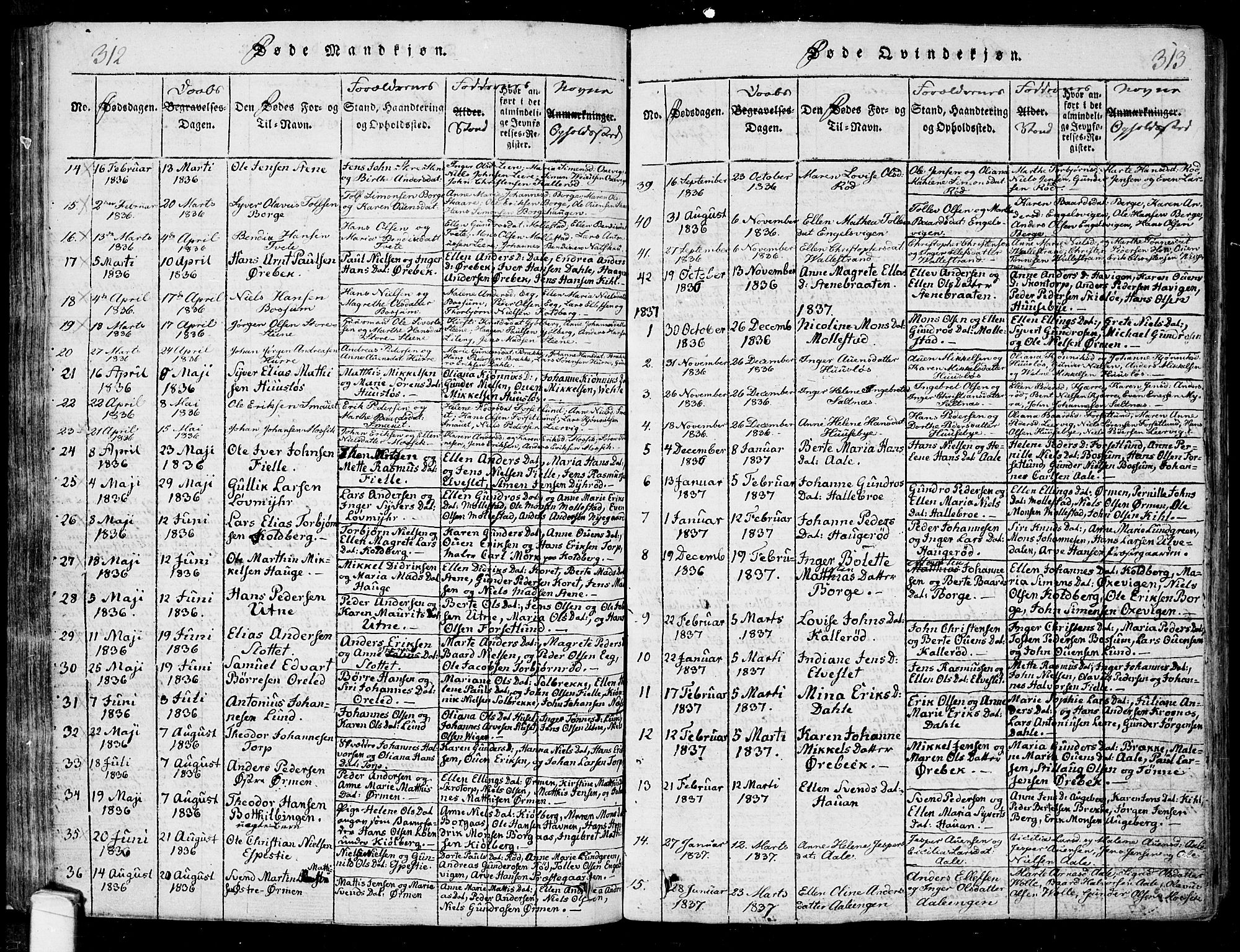 Onsøy prestekontor Kirkebøker, AV/SAO-A-10914/F/Fa/L0002: Parish register (official) no. I 2, 1814-1840, p. 312-313
