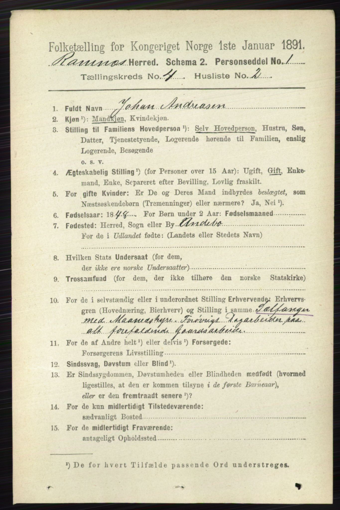 RA, 1891 census for 0718 Ramnes, 1891, p. 1951