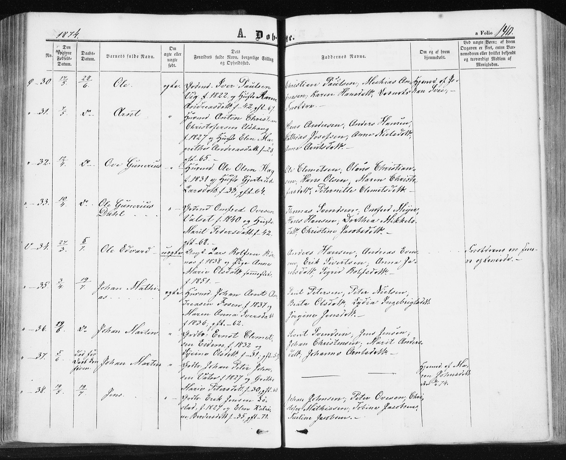 Ministerialprotokoller, klokkerbøker og fødselsregistre - Sør-Trøndelag, SAT/A-1456/659/L0737: Parish register (official) no. 659A07, 1857-1875, p. 140