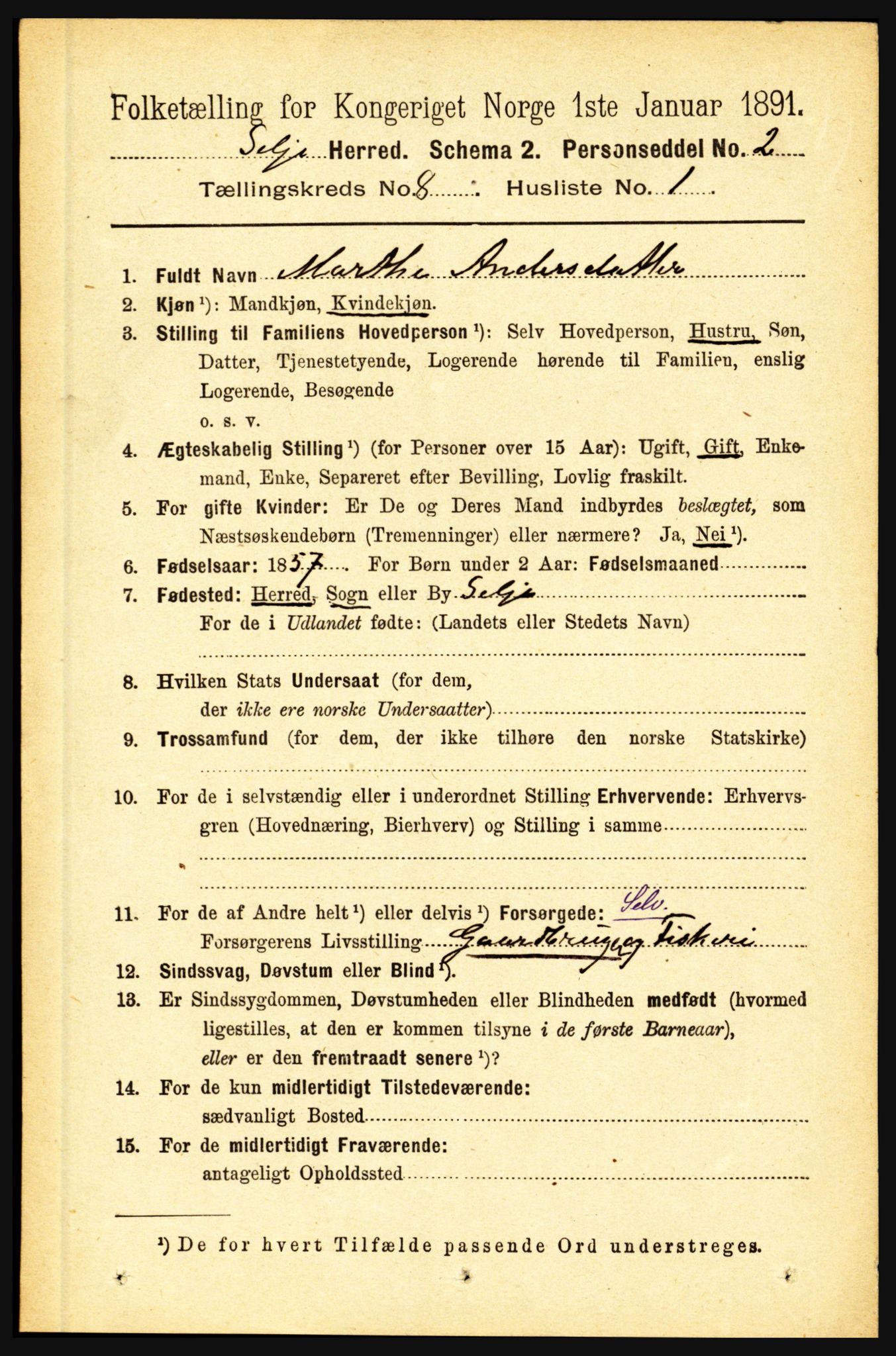 RA, 1891 census for 1441 Selje, 1891, p. 2371