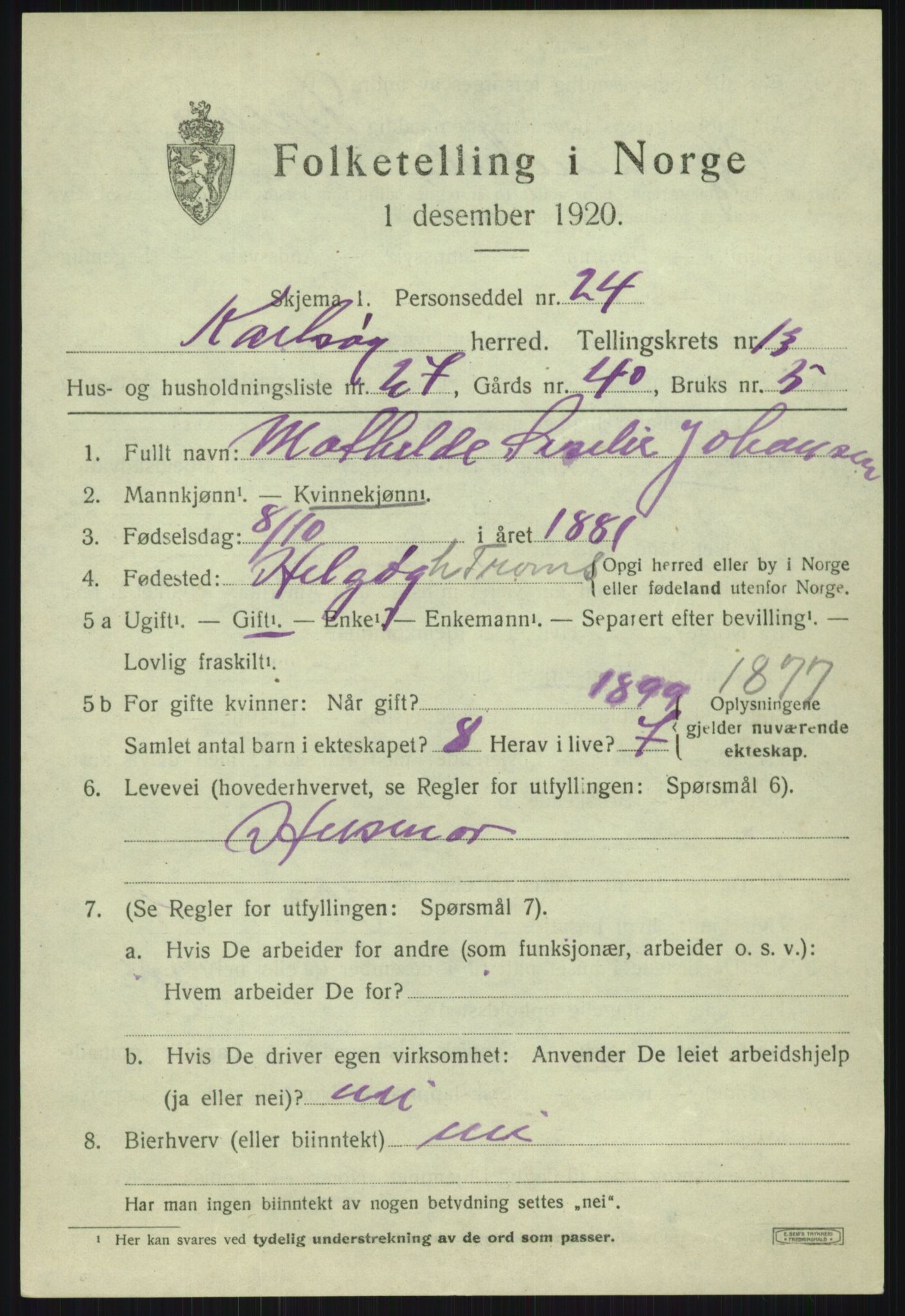 SATØ, 1920 census for Karlsøy, 1920, p. 5048