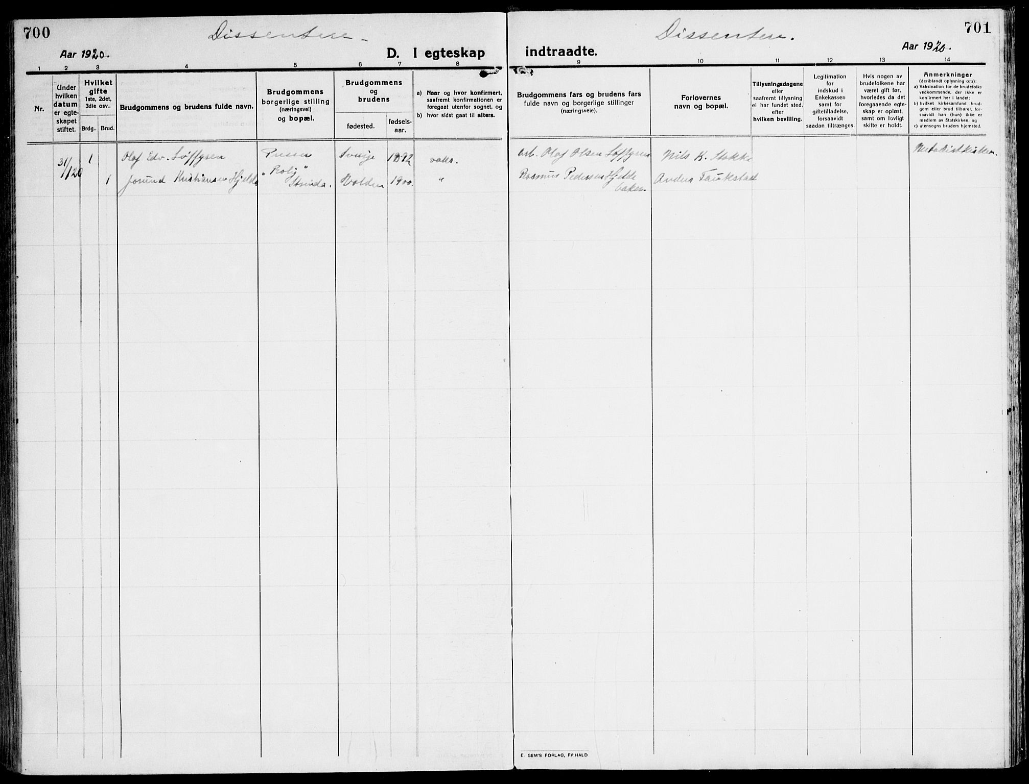 Ministerialprotokoller, klokkerbøker og fødselsregistre - Sør-Trøndelag, SAT/A-1456/607/L0321: Parish register (official) no. 607A05, 1916-1935, p. 700-701