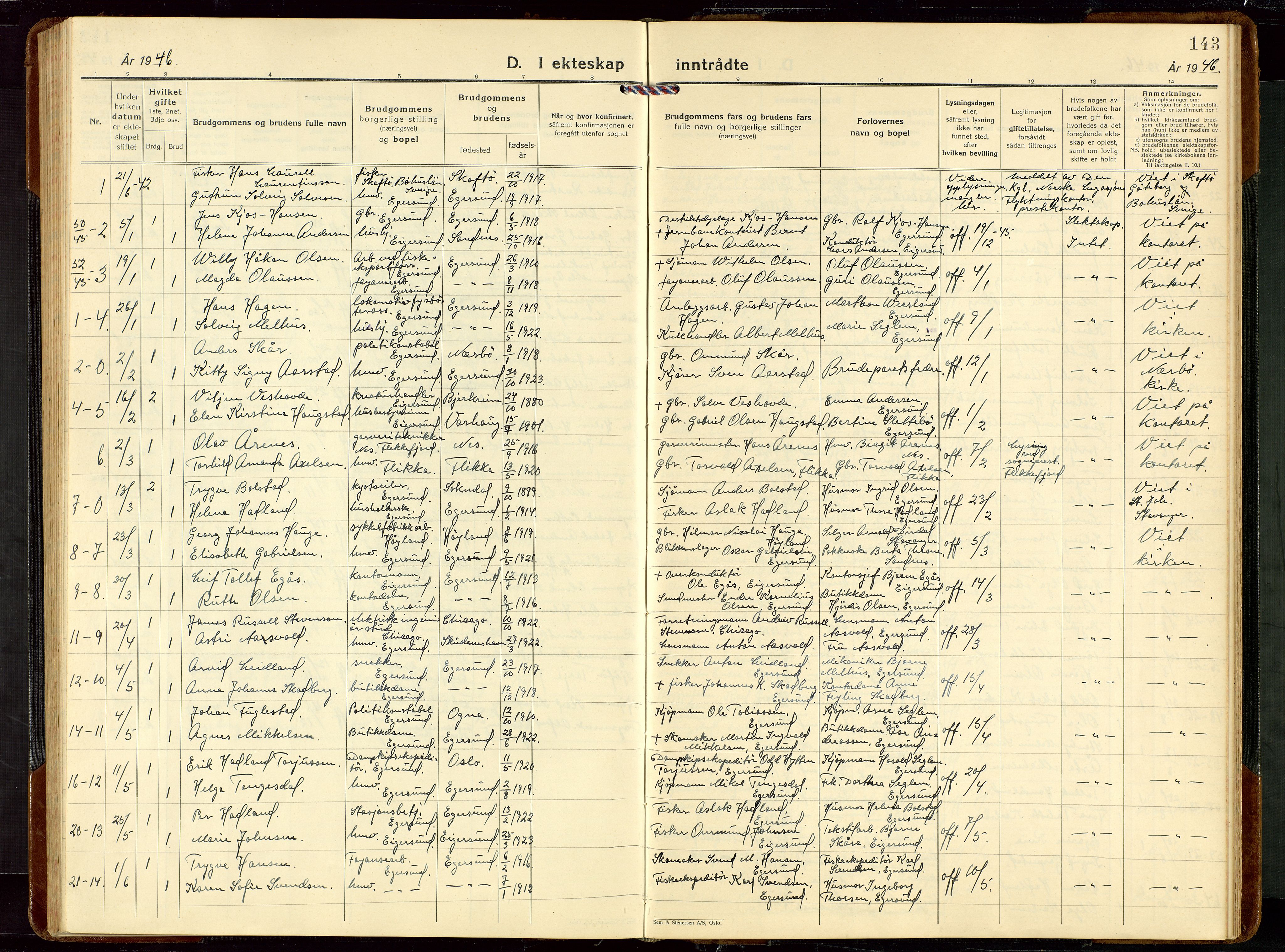 Eigersund sokneprestkontor, AV/SAST-A-101807/S09/L0014: Parish register (copy) no. B 14, 1931-1949, p. 143