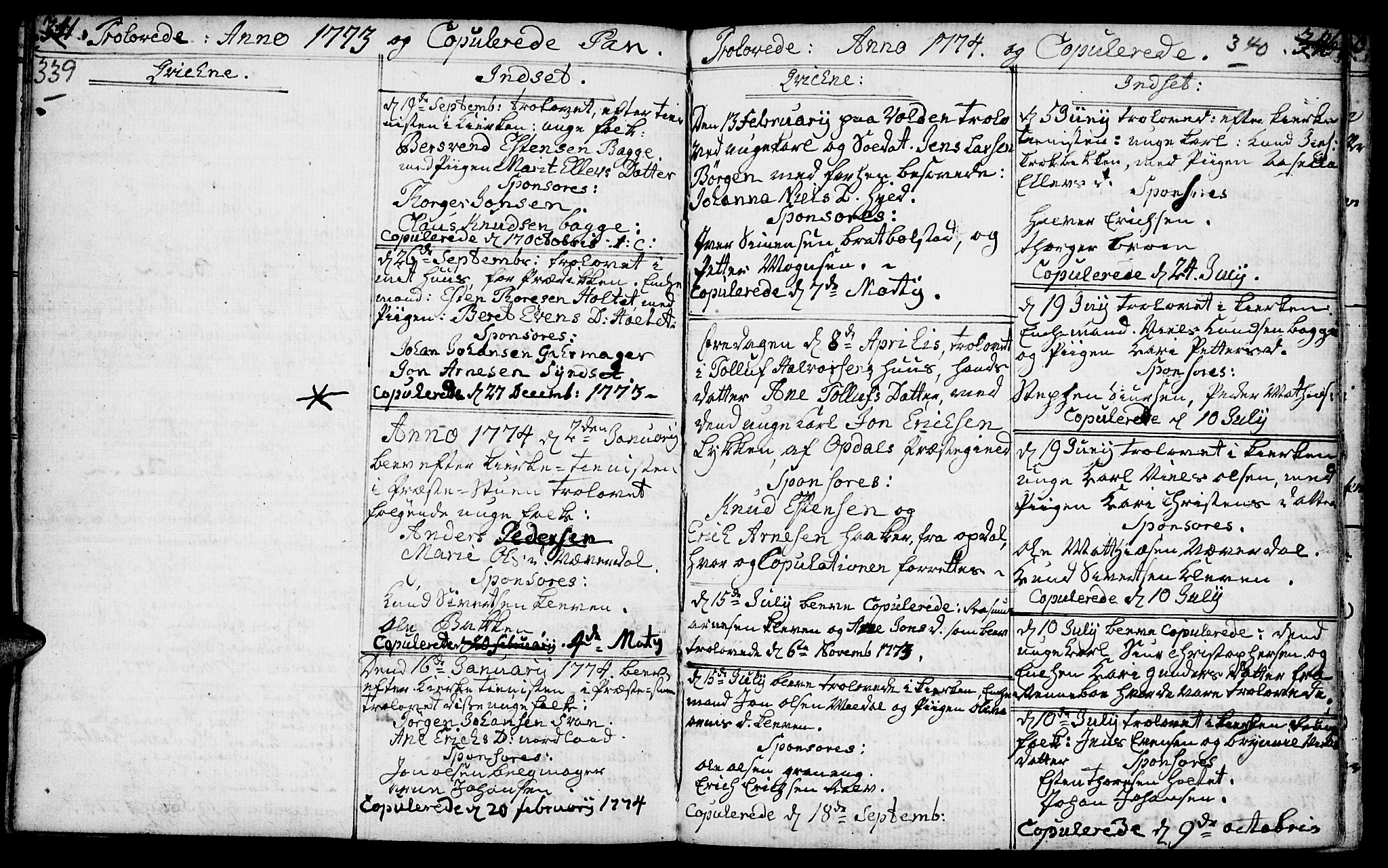 Kvikne prestekontor, SAH/PREST-064/H/Ha/Haa/L0002: Parish register (official) no. 2, 1764-1784, p. 339-340