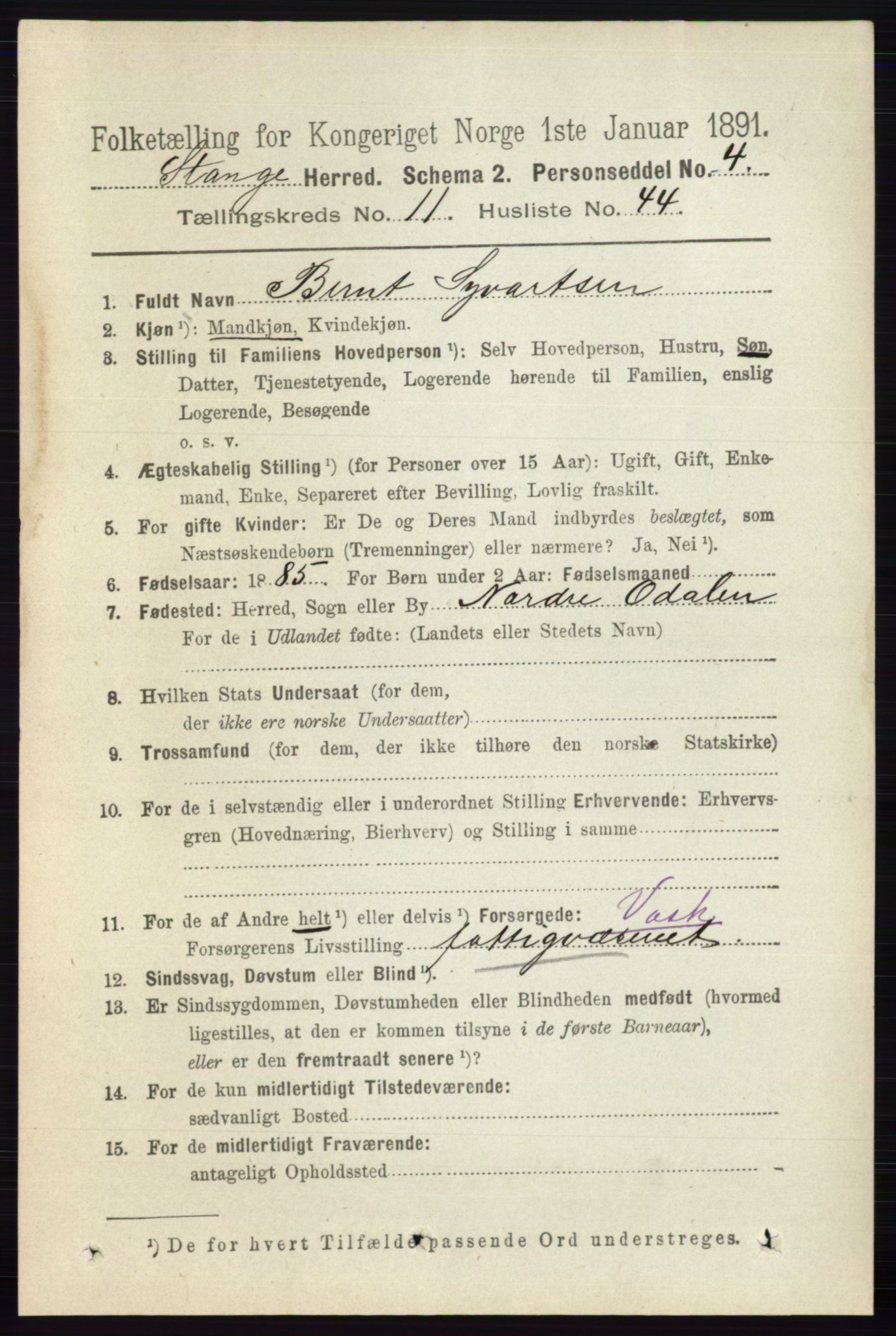 RA, 1891 census for 0417 Stange, 1891, p. 7735