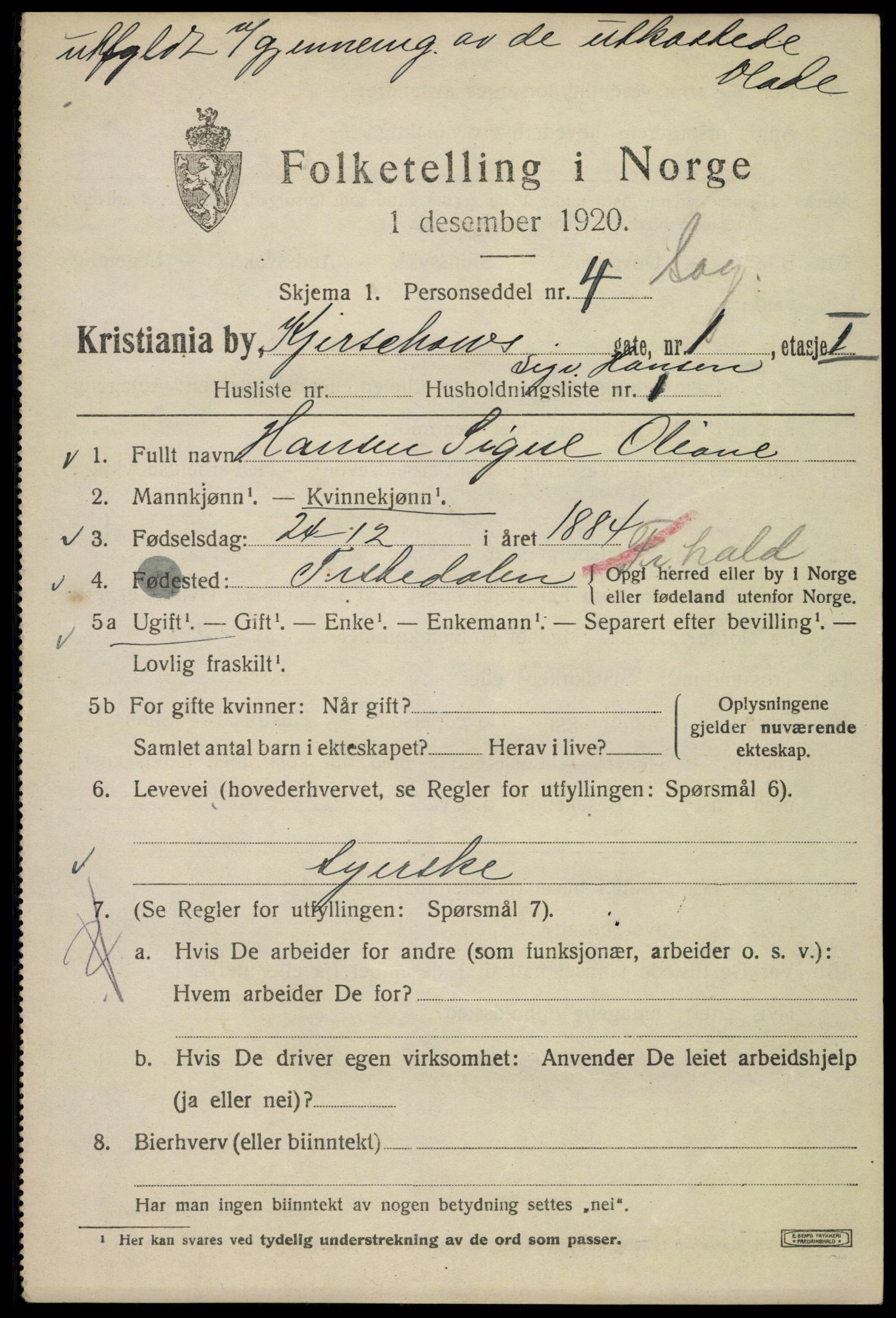 SAO, 1920 census for Kristiania, 1920, p. 340387