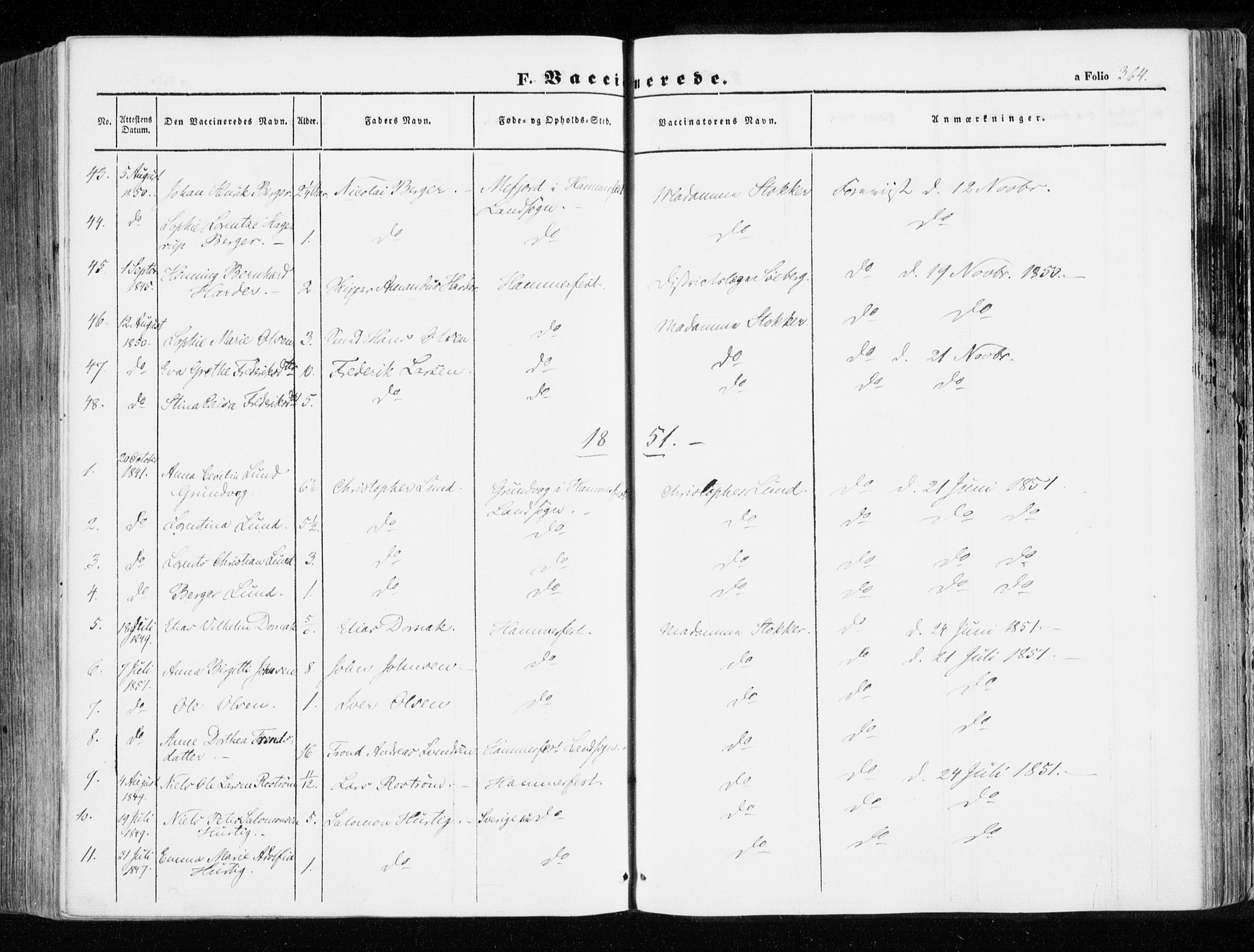 Hammerfest sokneprestkontor, SATØ/S-1347/H/Ha/L0004.kirke: Parish register (official) no. 4, 1843-1856, p. 364