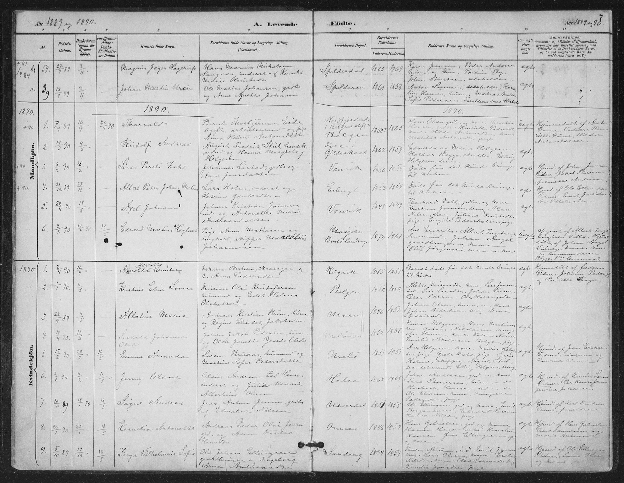 Ministerialprotokoller, klokkerbøker og fødselsregistre - Nordland, SAT/A-1459/843/L0628: Parish register (official) no. 843A03, 1889-1907, p. 7