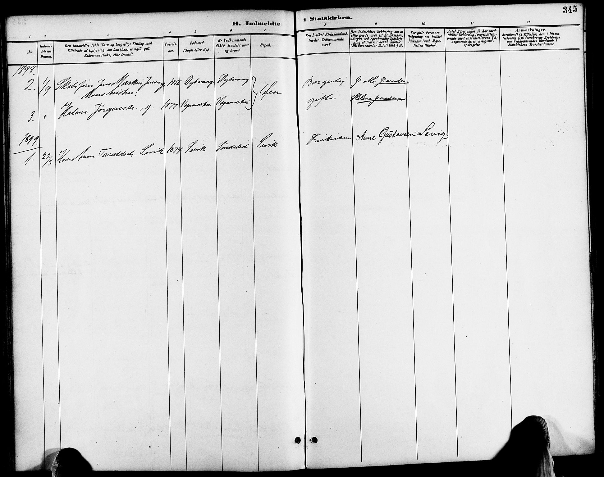 Søndeled sokneprestkontor, SAK/1111-0038/F/Fa/L0005: Parish register (official) no. A 5, 1889-1899, p. 345