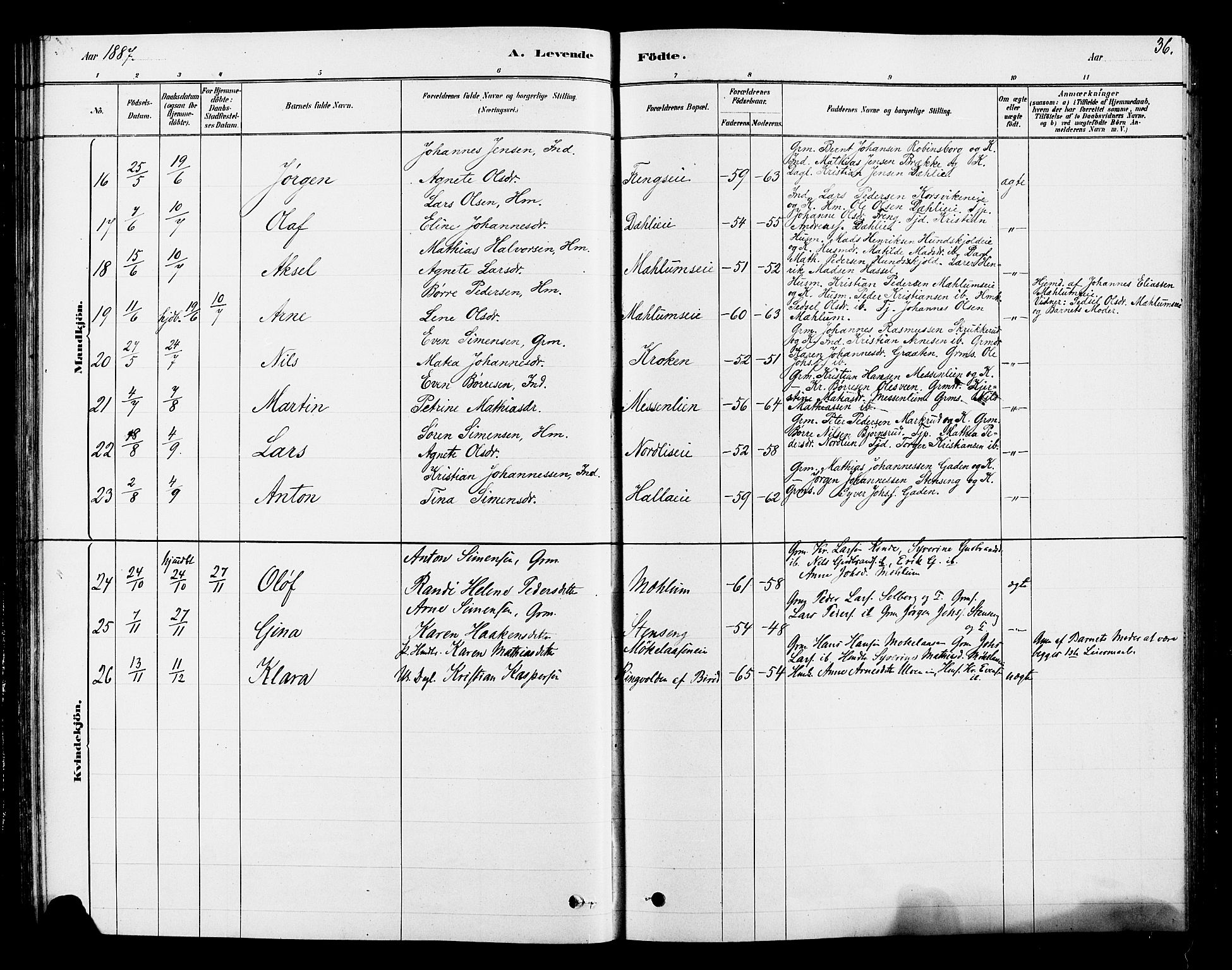 Ringsaker prestekontor, AV/SAH-PREST-014/L/La/L0010: Parish register (copy) no. 10, 1879-1890, p. 36