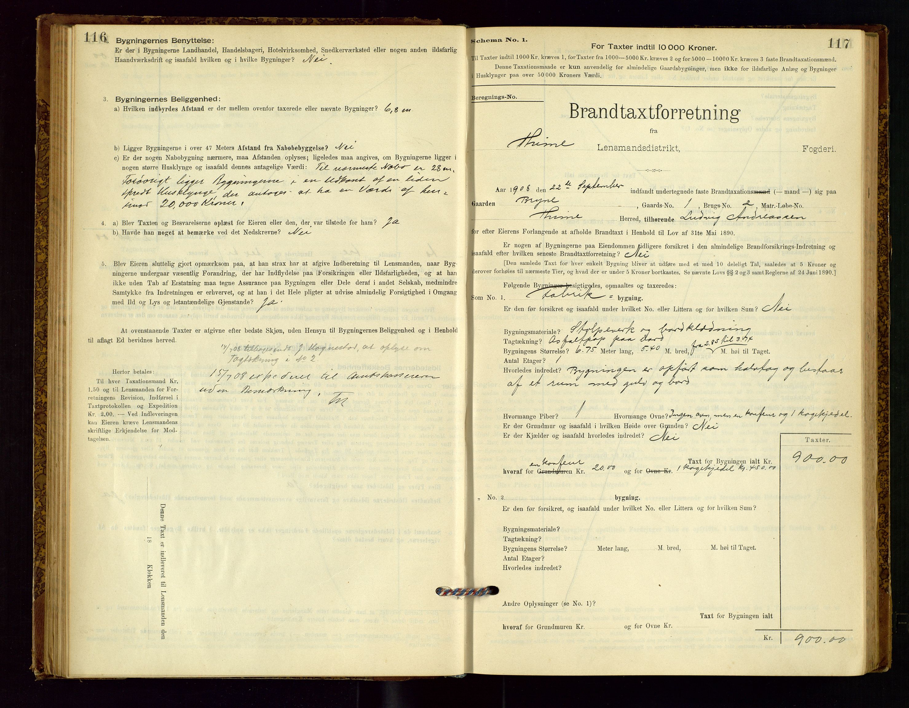 Time lensmannskontor, SAST/A-100420/Gob/L0001: Branntakstprotokoll, 1896-1914, p. 116-117