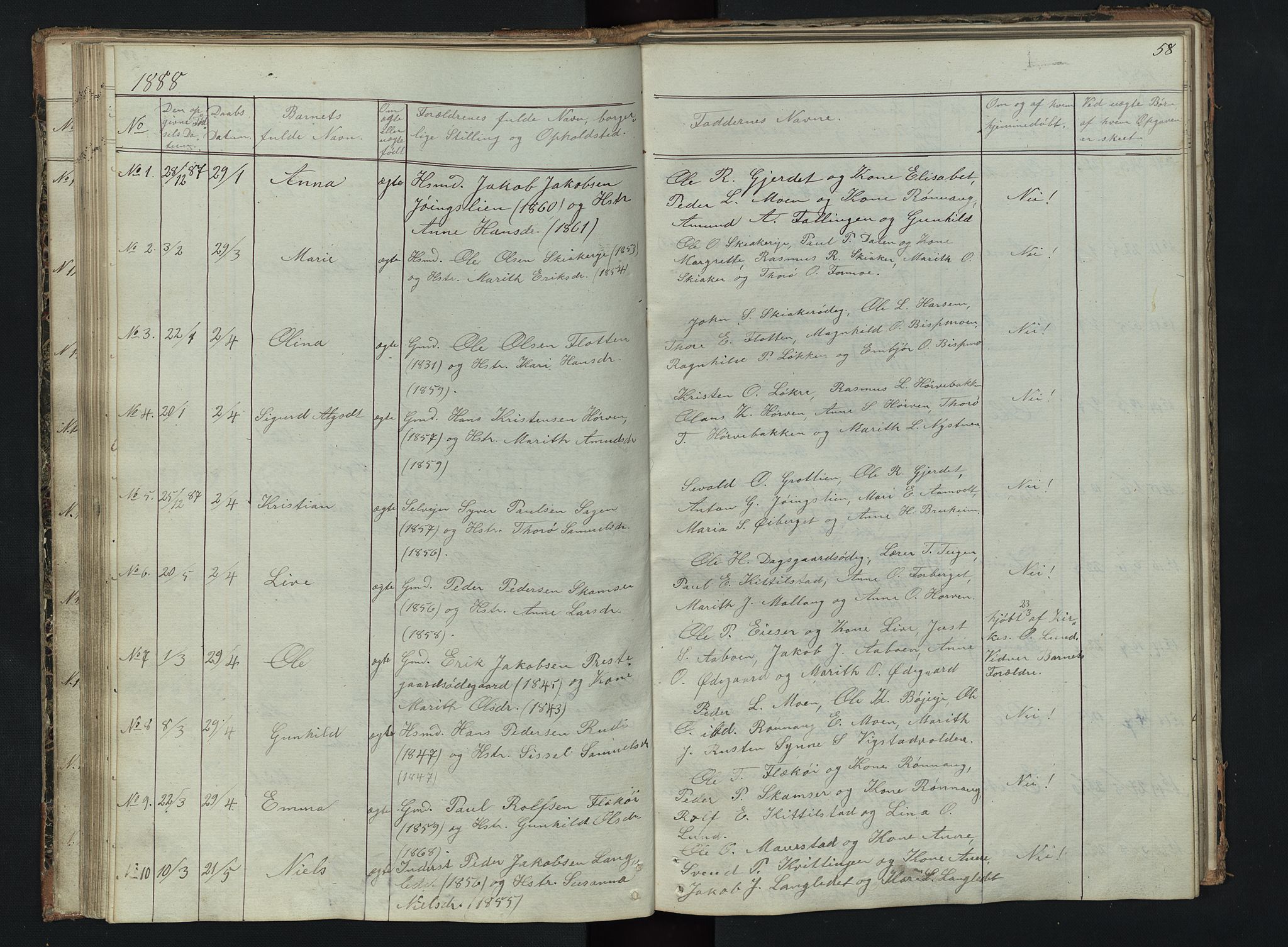 Skjåk prestekontor, SAH/PREST-072/H/Ha/Hab/L0002: Parish register (copy) no. 2, 1867-1894, p. 58