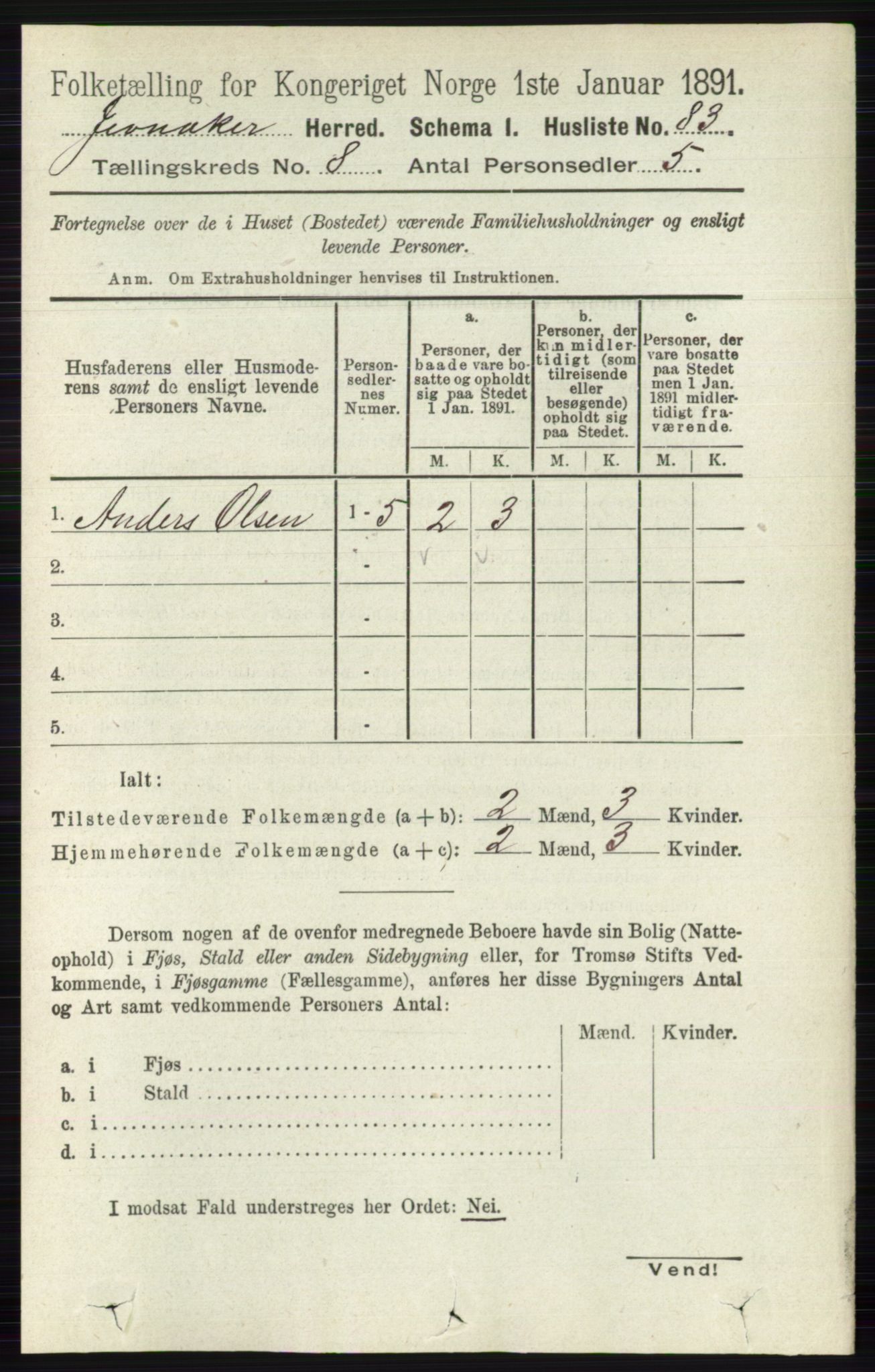 RA, 1891 census for 0532 Jevnaker, 1891, p. 4333