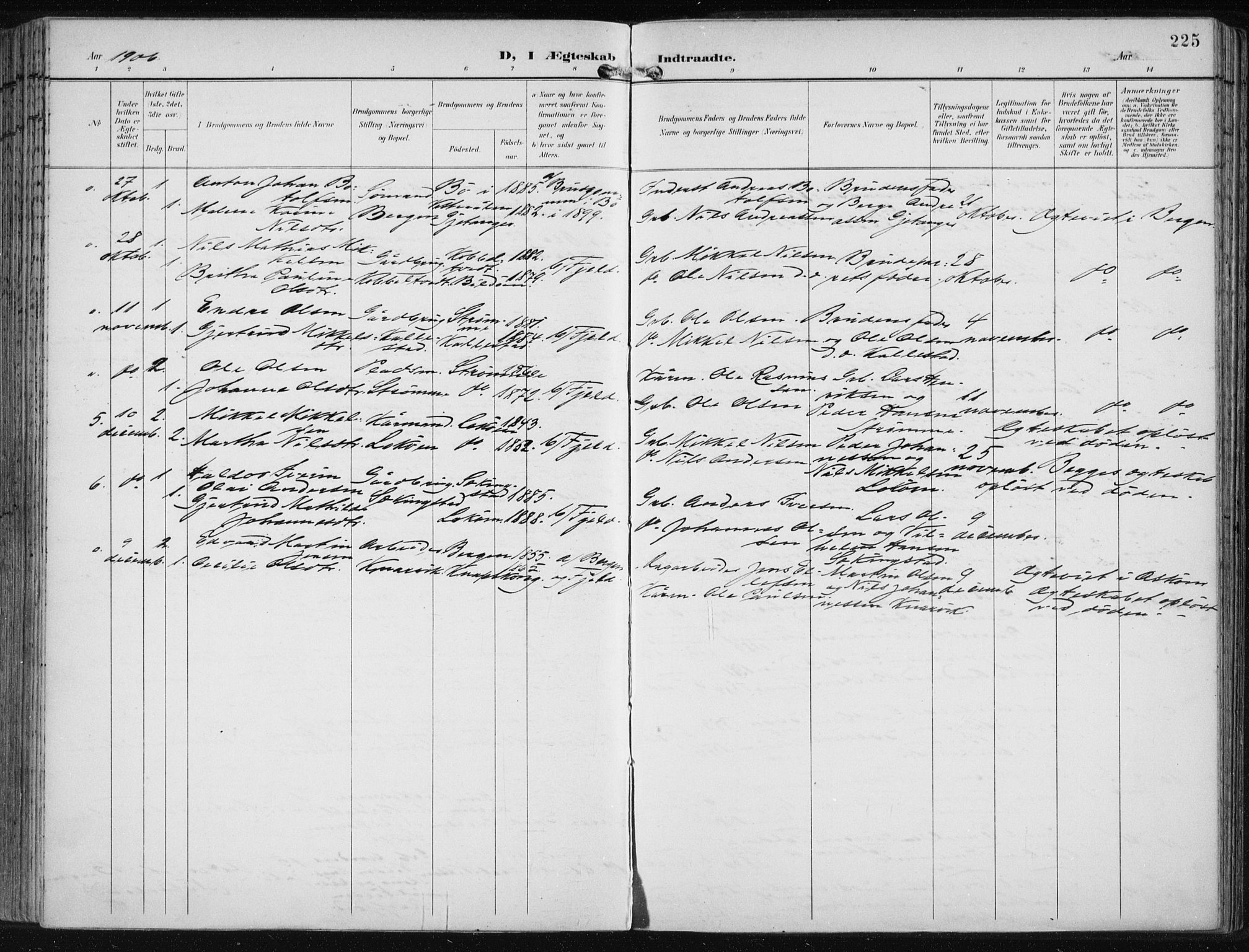 Fjell sokneprestembete, SAB/A-75301/H/Haa: Parish register (official) no. A  9, 1899-1910, p. 225