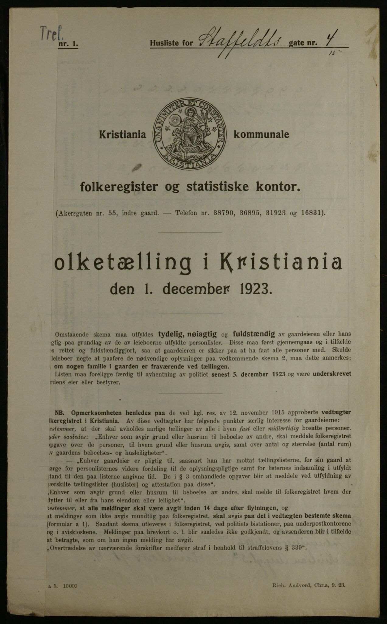 OBA, Municipal Census 1923 for Kristiania, 1923, p. 111147