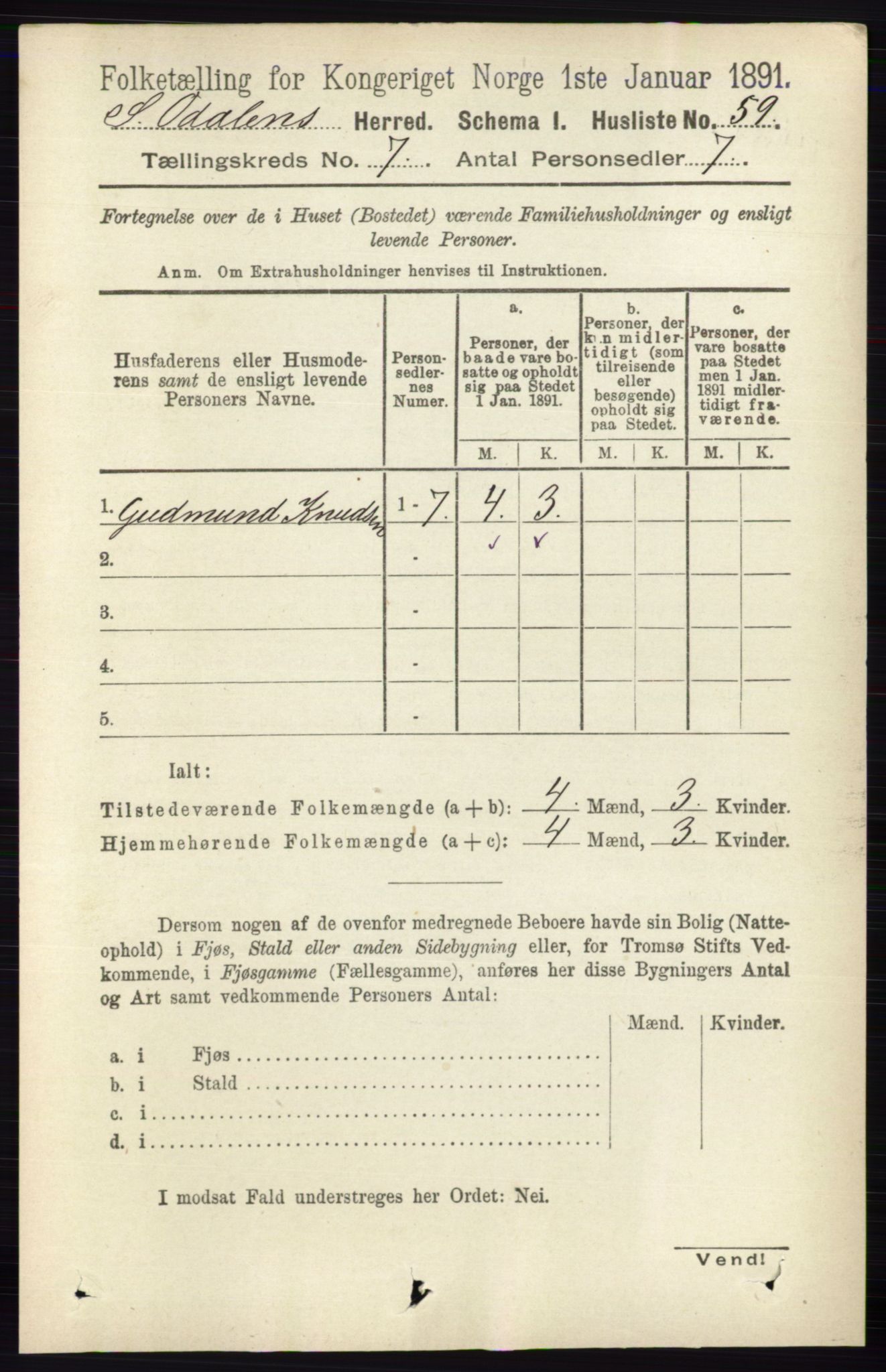 RA, 1891 census for 0419 Sør-Odal, 1891, p. 3551