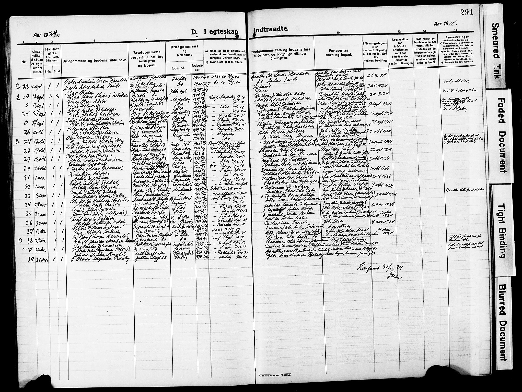 Sarpsborg prestekontor Kirkebøker, AV/SAO-A-2006/G/Ga/L0002: Parish register (copy) no. 2, 1912-1931, p. 291