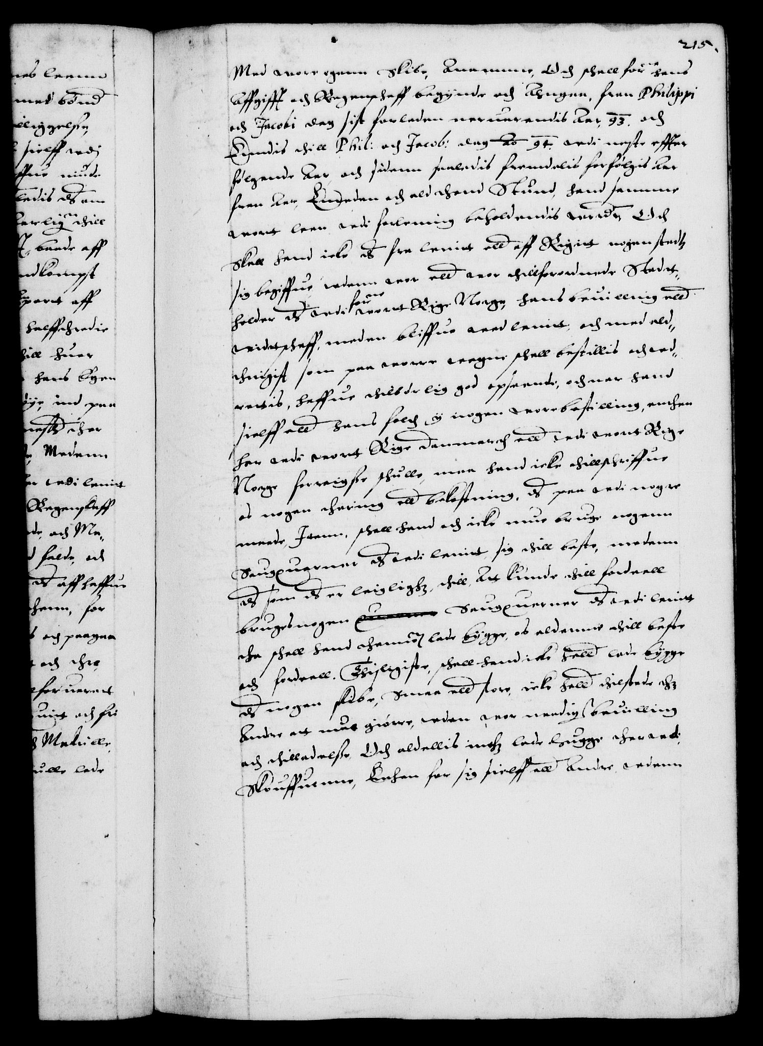 Danske Kanselli 1572-1799, AV/RA-EA-3023/F/Fc/Fca/Fcaa/L0002: Norske registre (mikrofilm), 1588-1596, p. 215a