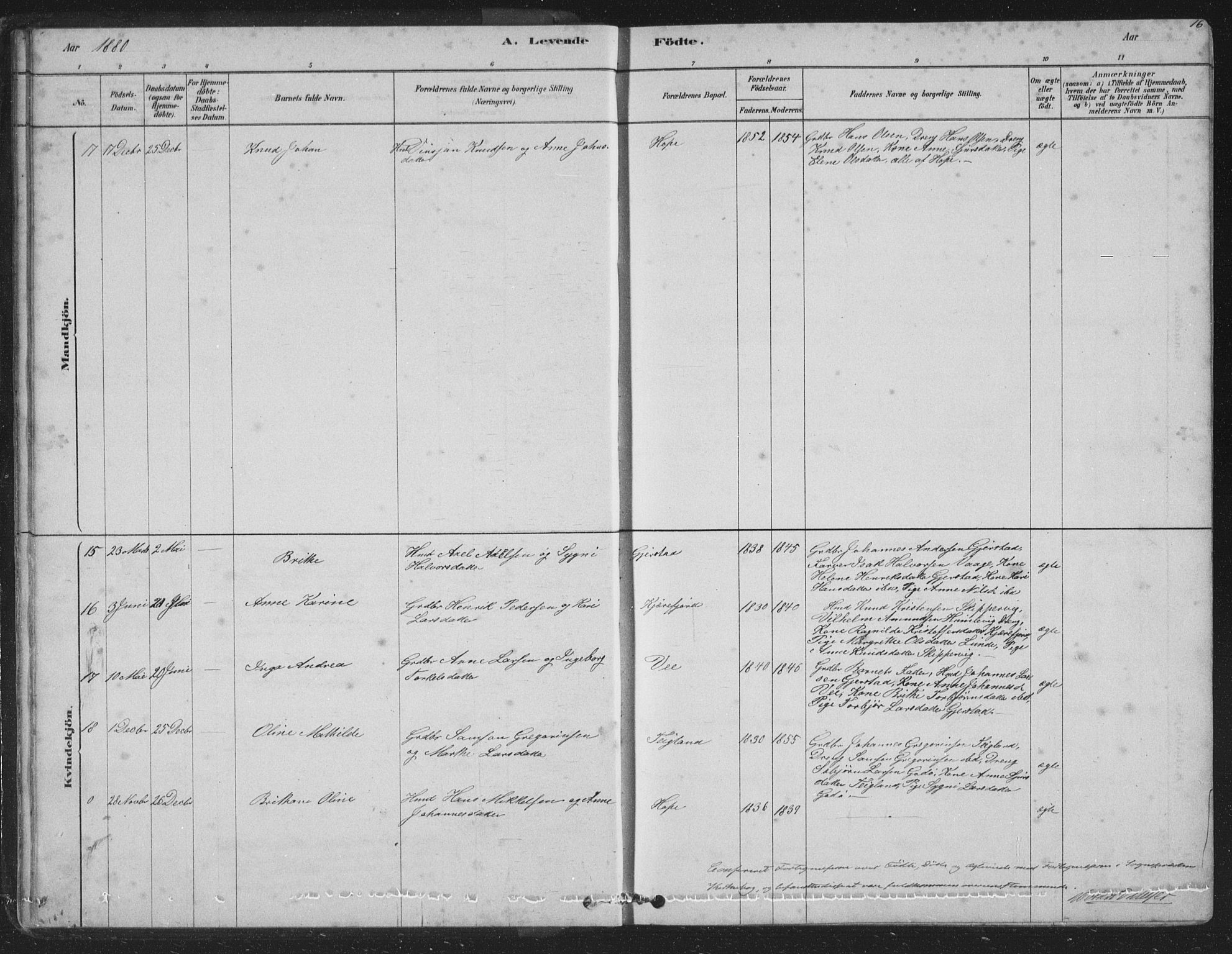 Tysnes sokneprestembete, AV/SAB-A-78601/H/Hab: Parish register (copy) no. B 2, 1878-1918, p. 16